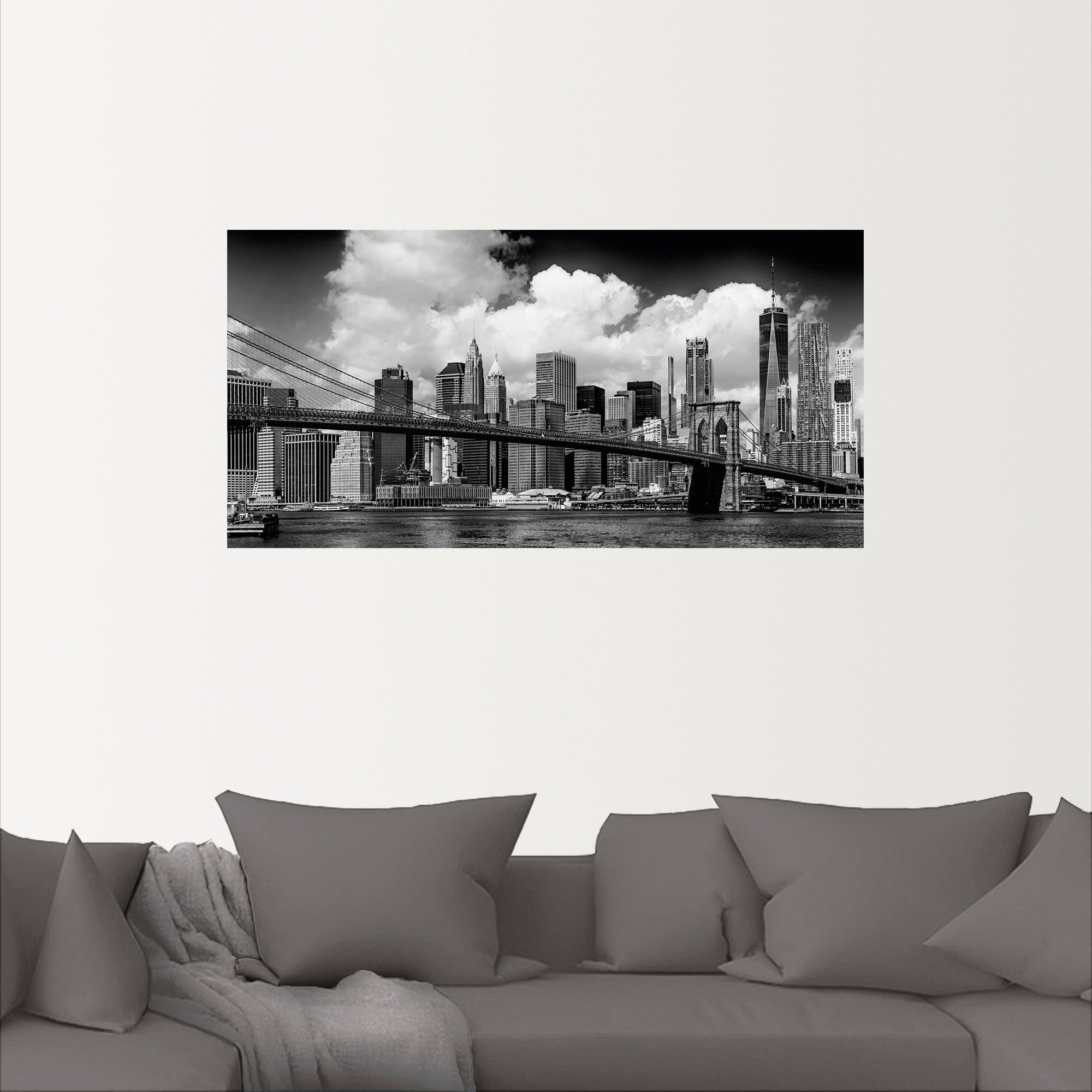 Artland Wandbild »Manhattan Skyline, Brooklyn Bridge«, New York, (1 St.), als Alubild, Outdoorbild, Leinwandbild, Wandaufkleber, versch. Größen