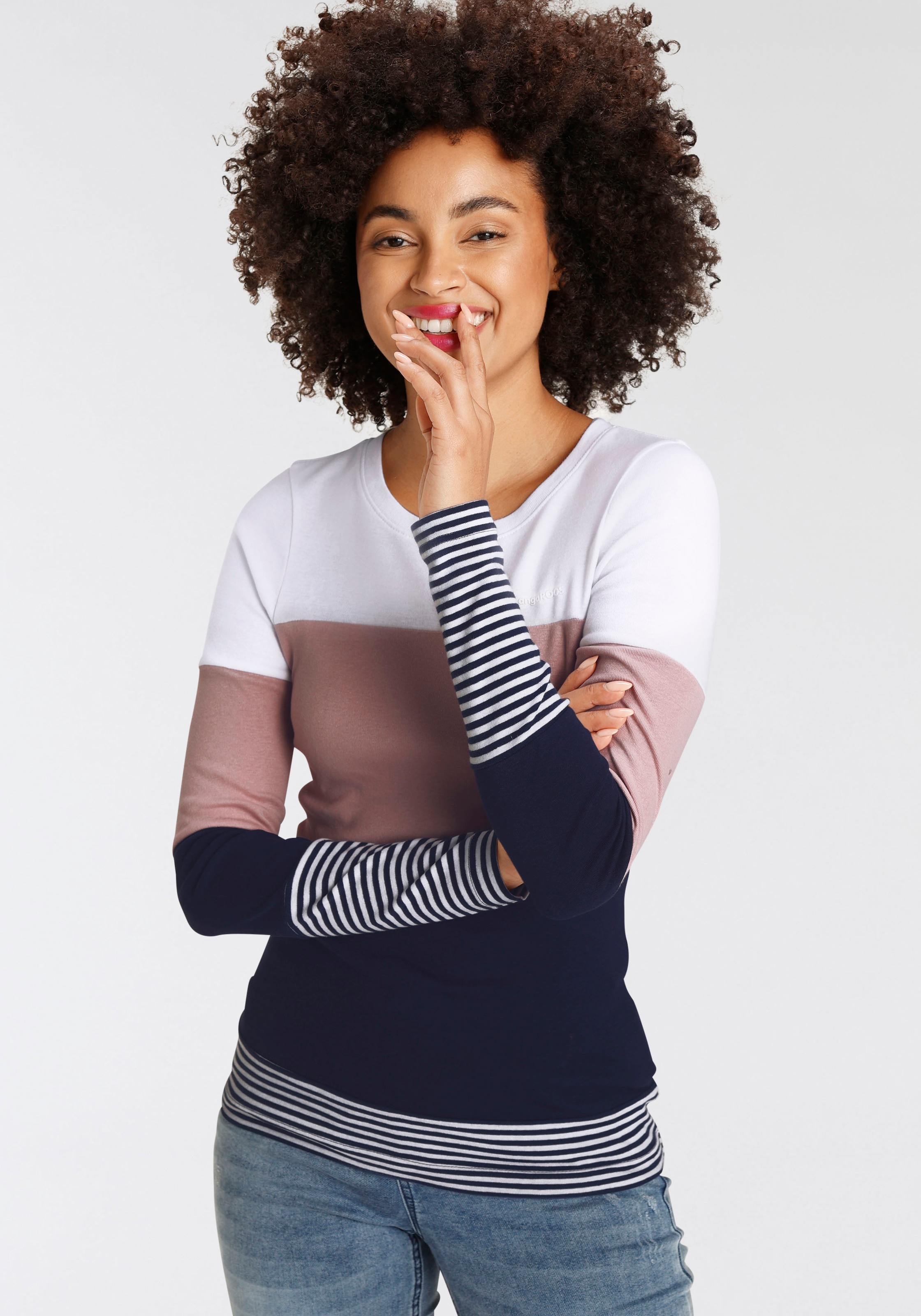 KangaROOS Longsleeve, mit Langarm, figurbetonte Passform, Colourblocking-Optik