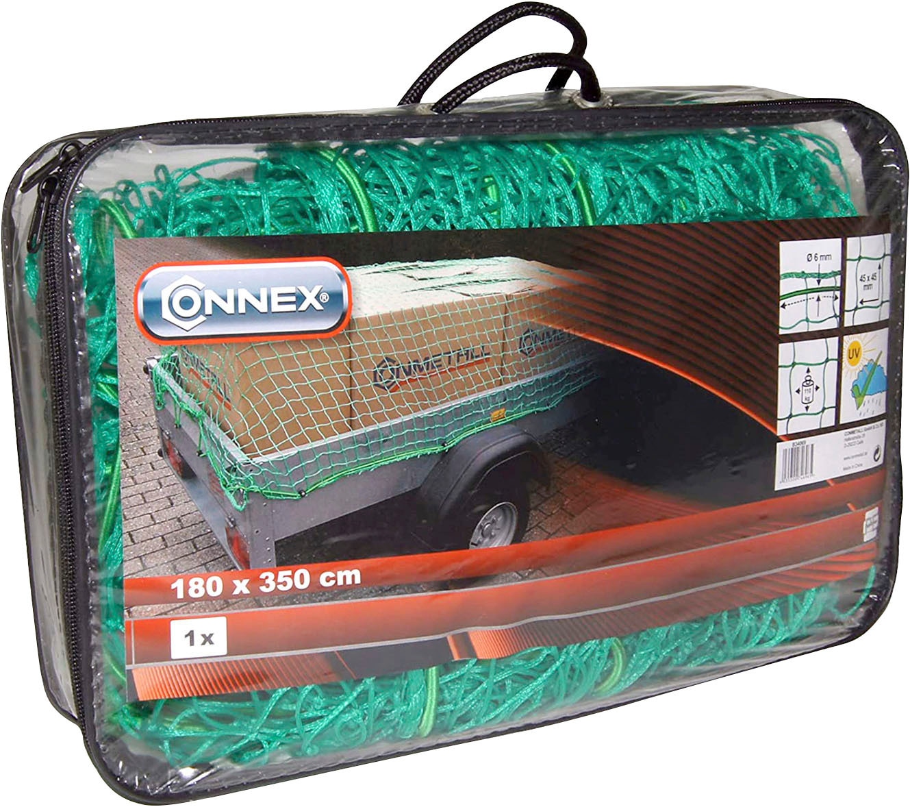 Connex Anhängernetz »grün - 45 x 45 mm Maschenweite - 3 mm Stärke - Inklusive Elastikseil«, Robustes Gewebe - Witterungs- & UV-Beständig
