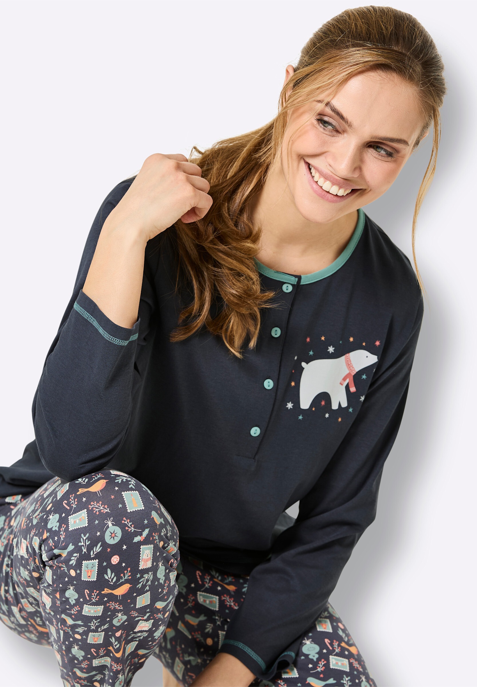 comtessa Schlafanzug »Schlafanzug-Shirt Schlafanzugshirt mit kontrastfarbigen Ziernähten« 1 Stk.