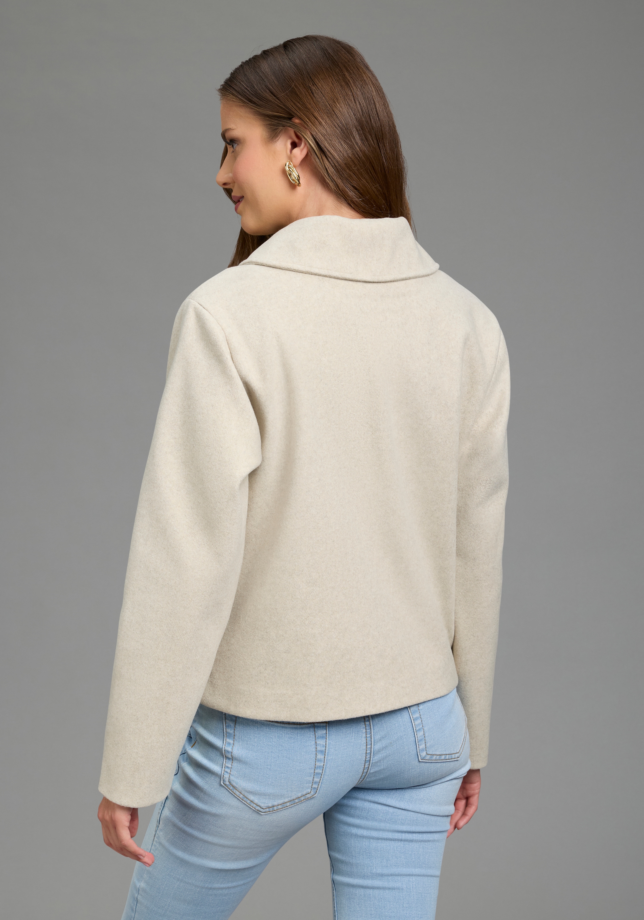 Laura Scott Kurzjacke in Wolloptik mit abnehmbaren Teddy-Kragen Übergangsjacke