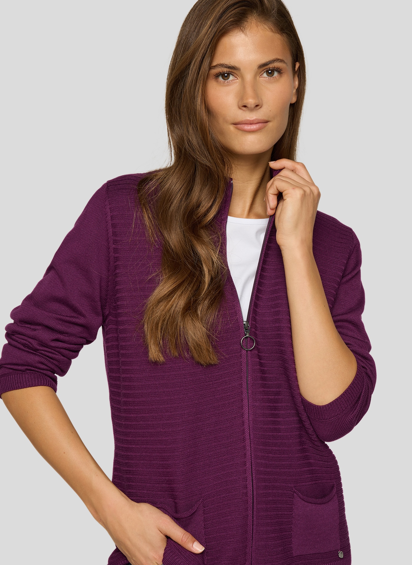 Rabe Strickjacke mit Reißverschluss und Stehkragen
