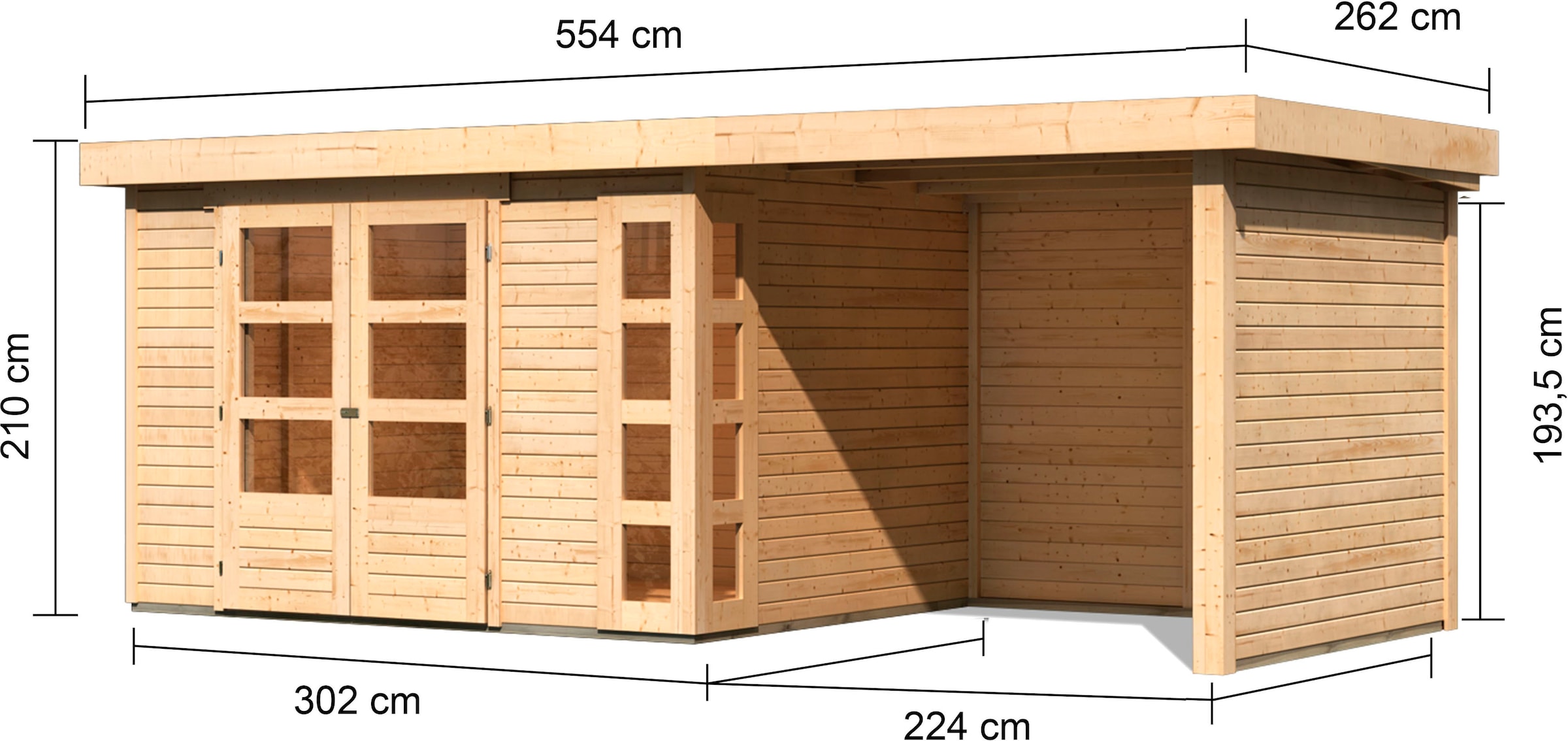 Karibu Gartenhaus »Kerko 5«, mit Anbaudach, Seiten- und Rückwand