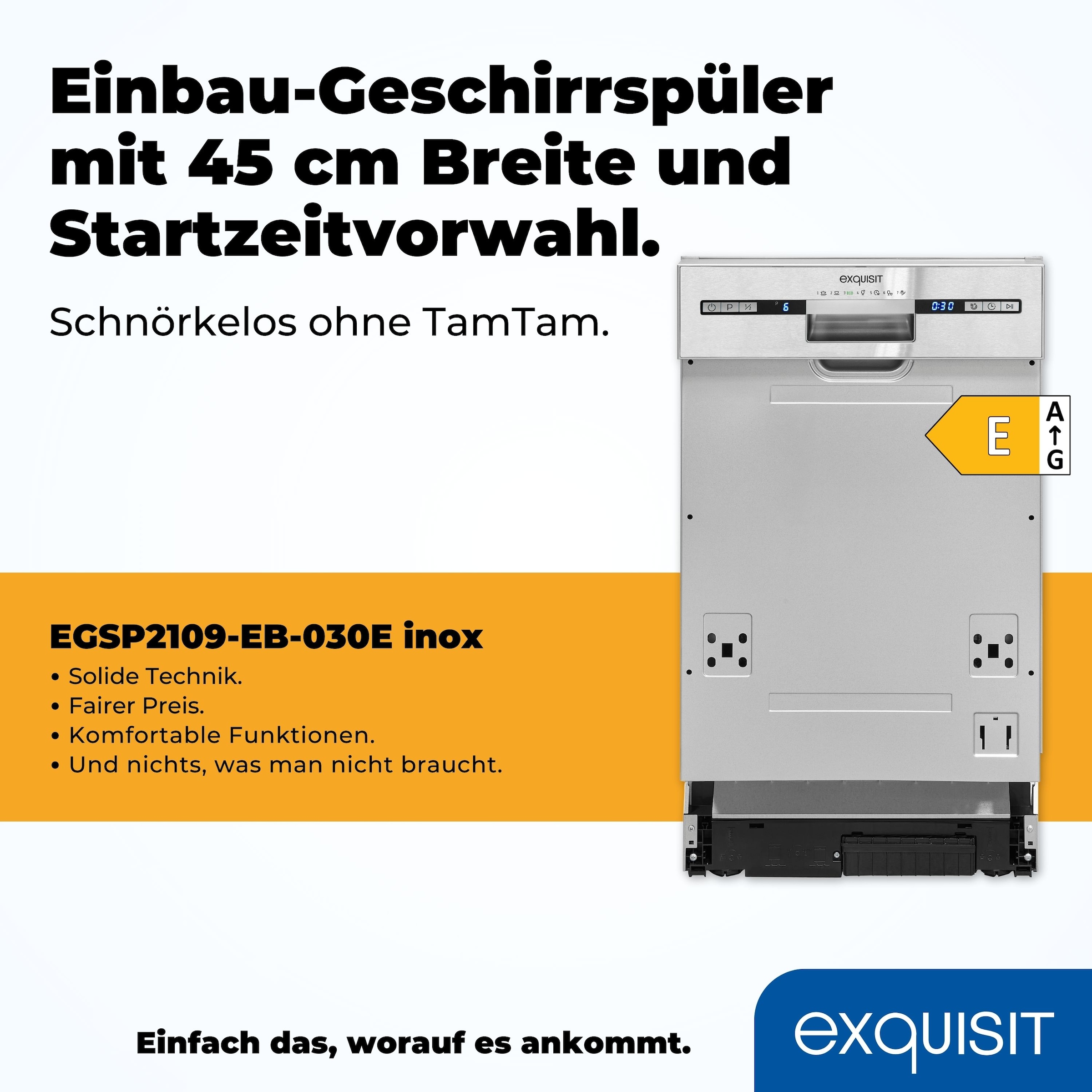 exquisit teilintegrierbarer Geschirrspüler »EGSP2109-EB-030E« 9 Maßgedecke Kompakt und ideal für kleine, schmale Nischen, kleine(Single)Haushalte