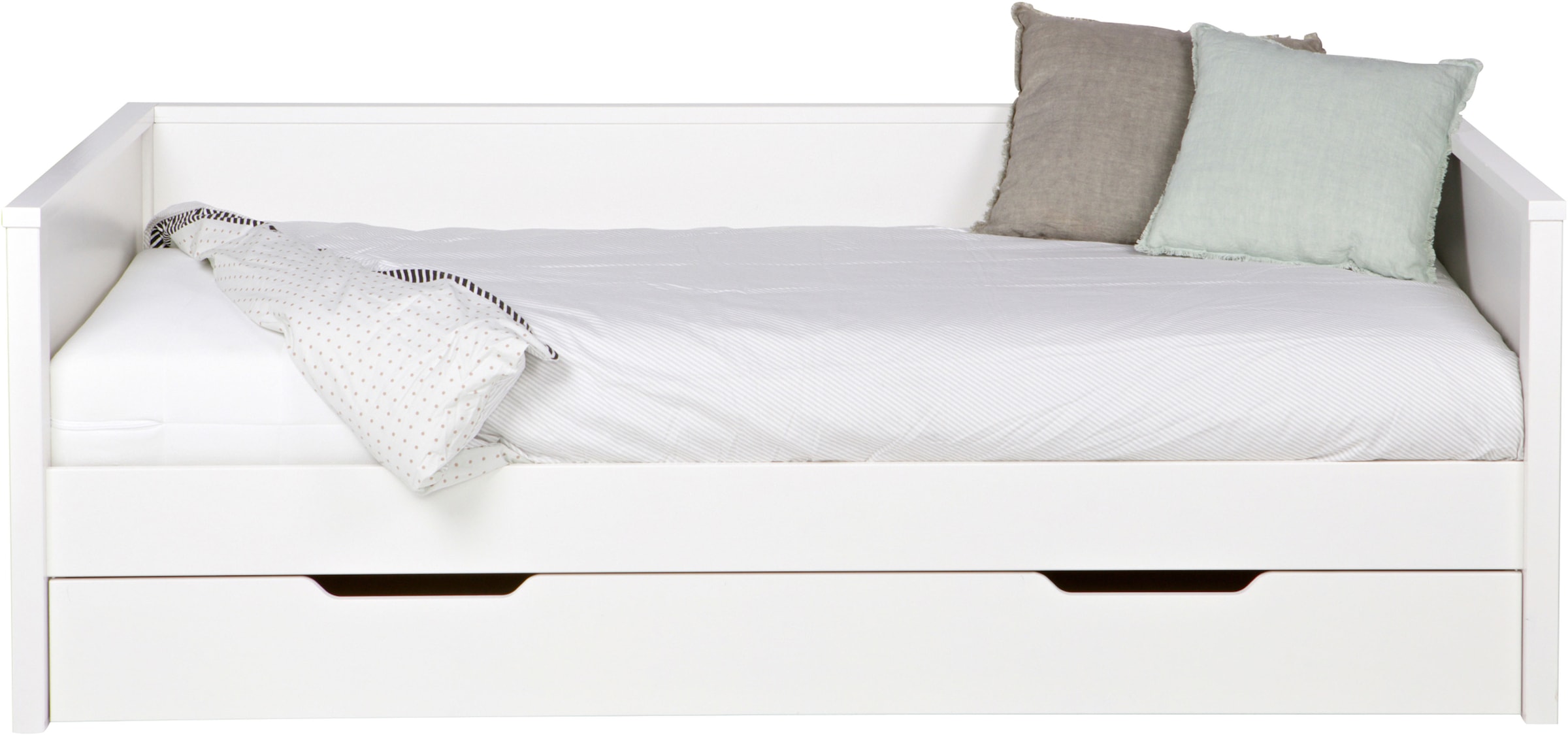 WOOOD Bettgestell »Nikki FSC®-Kiefernholz gebürstet, H 73 x B 208 x D 100 cm« Matratzenmaß 90x200 cm, Schublade optional, mit akzentuierter Maserung