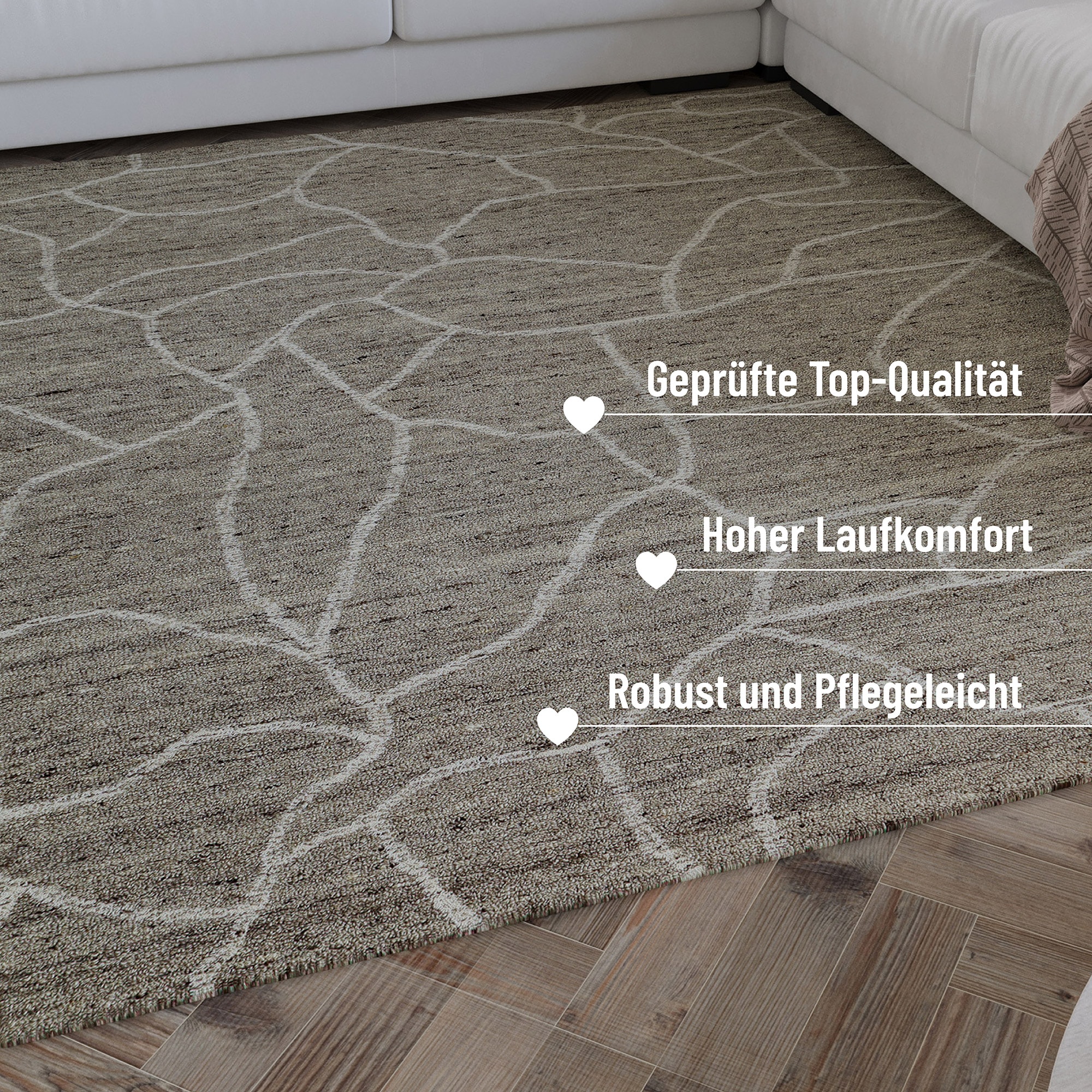 Wecon home Wollteppich »Hamptons FORTYONE«, rechteckig, 15 mm Höhe, Läufer, Schurwolle, Kurzflor, Wohnzimmer, elegant, robust, Stein