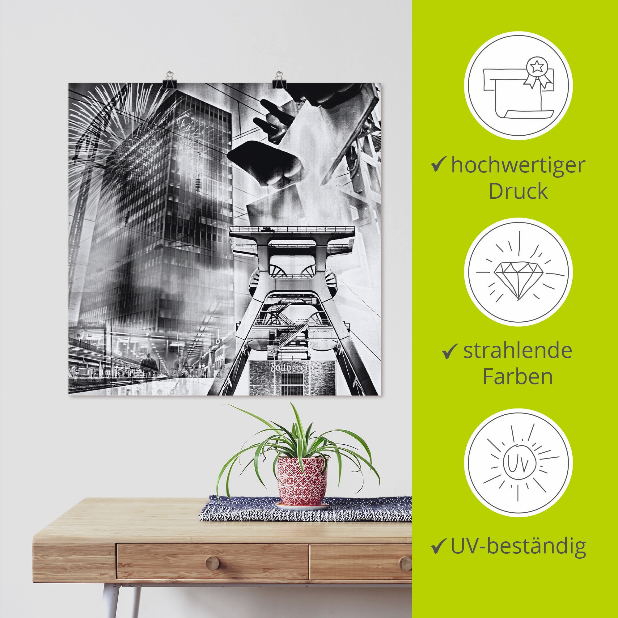 Artland Wandbild »Essen Skyline Abstrakte Collage« Architektonische Elemente 1 Stk. tlg. als Leinwandbild, Poster in verschied. Größen