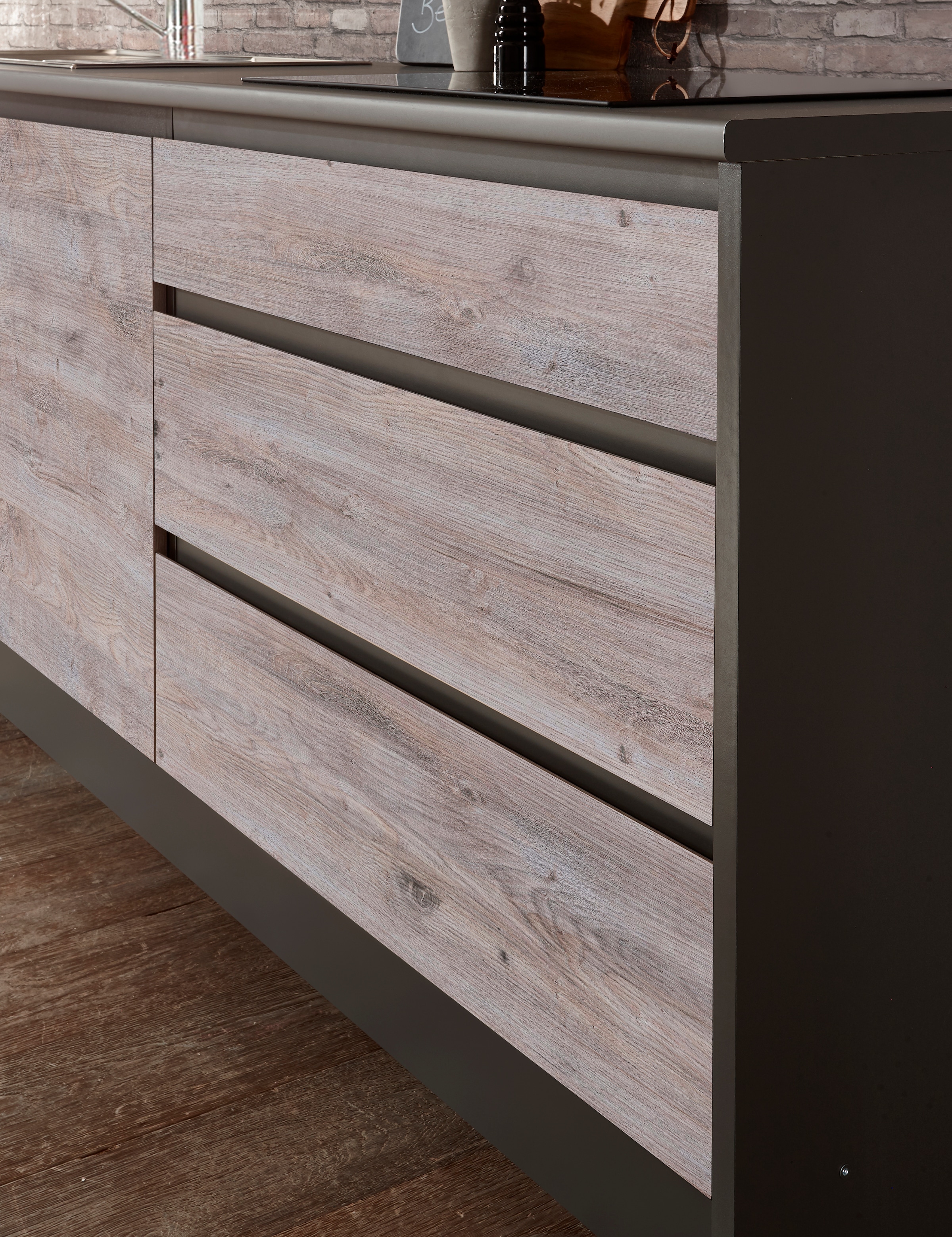 BASIC by Balculina Küchenzeile »Less«, (Set), ohne E-Geräte, Breite 210 cm + 150 cm