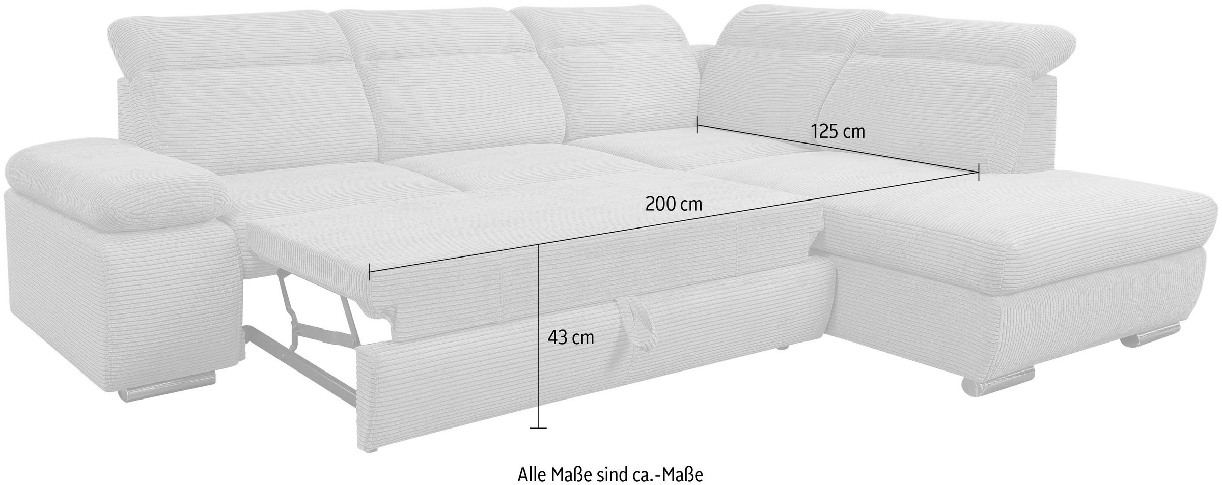 WERK2 Ecksofa »Alicante Kopfteilverstellung, Bett & Bettkasten, Cord, L-Form, bequem« Cord, L-Form, XXL, Schlaffunktion, Bettkasten