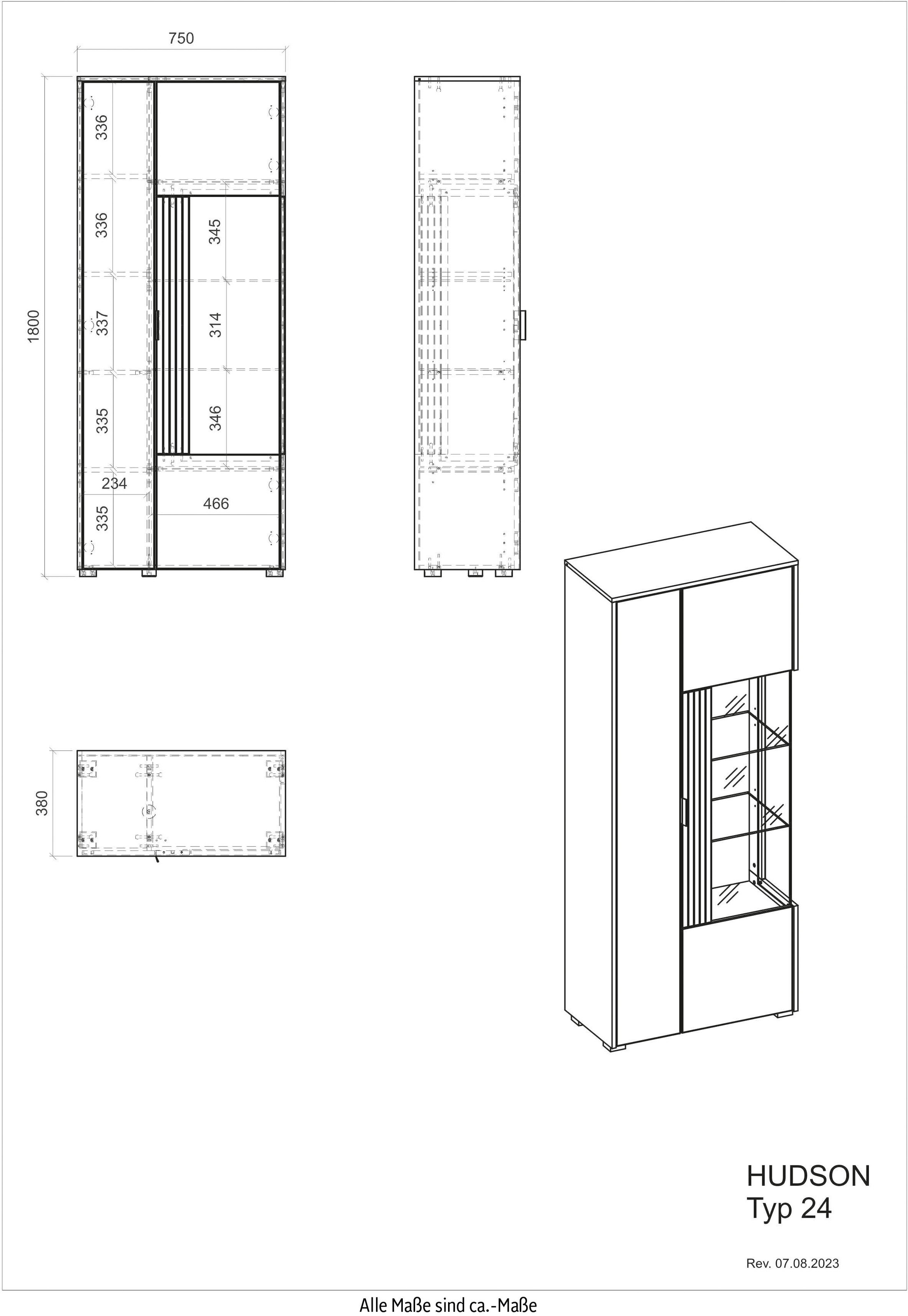 INOSIGN Stauraumvitrine »Hudson«, in moderner Trendfarbe, Griffe aus Metall (Schwarz), Höhe 180 cm