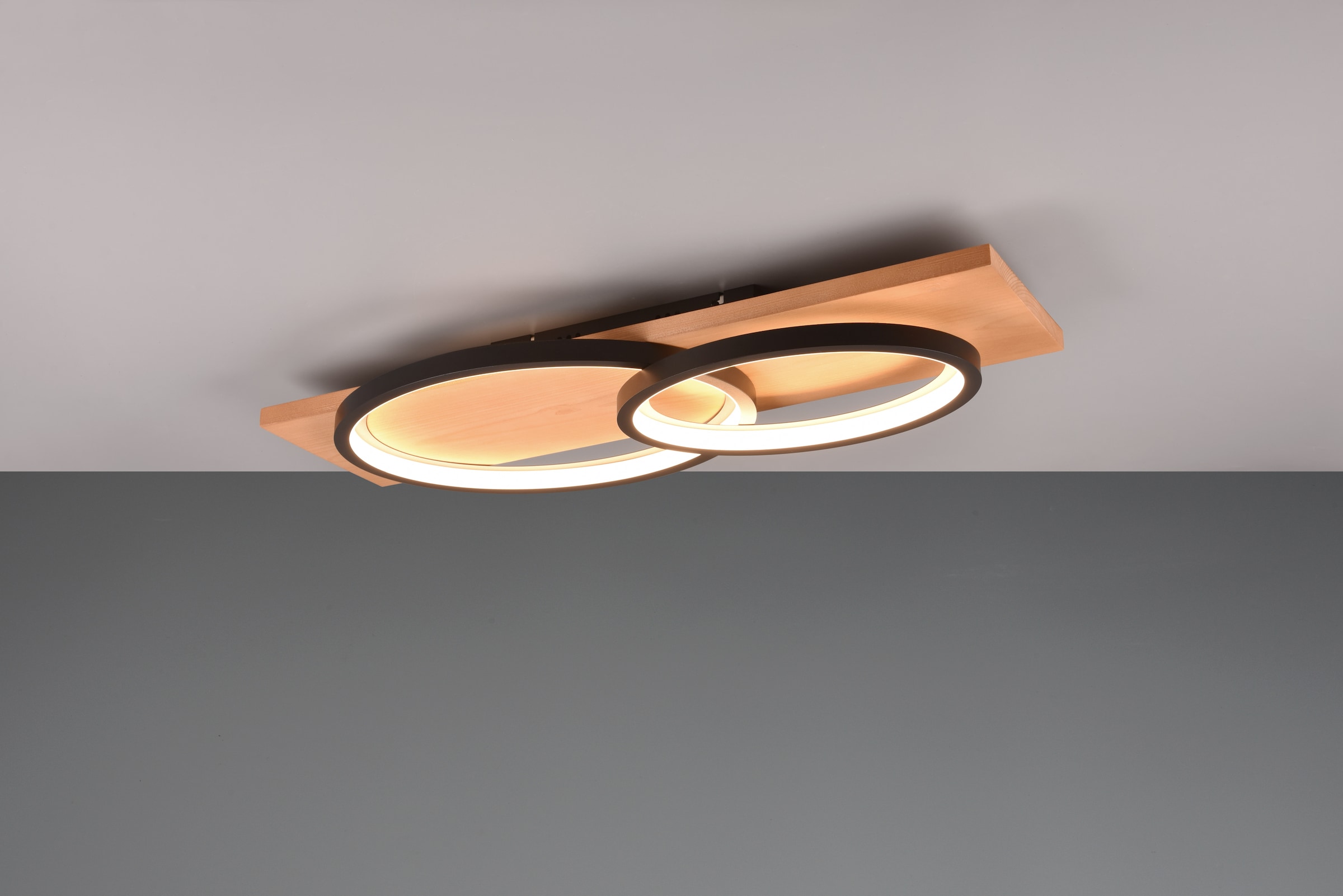 TRIO Leuchten LED Deckenleuchte »BARCA, dimmbare Deckenlampe aus Holz & Metall mit indirektem Licht«, 1 flammig, Leuchtmittel LED-Board | LED fest integriert, LED warmweiß & 3500 Lumen, für Wand- und Deckenmontage, 3 Dimmstufen