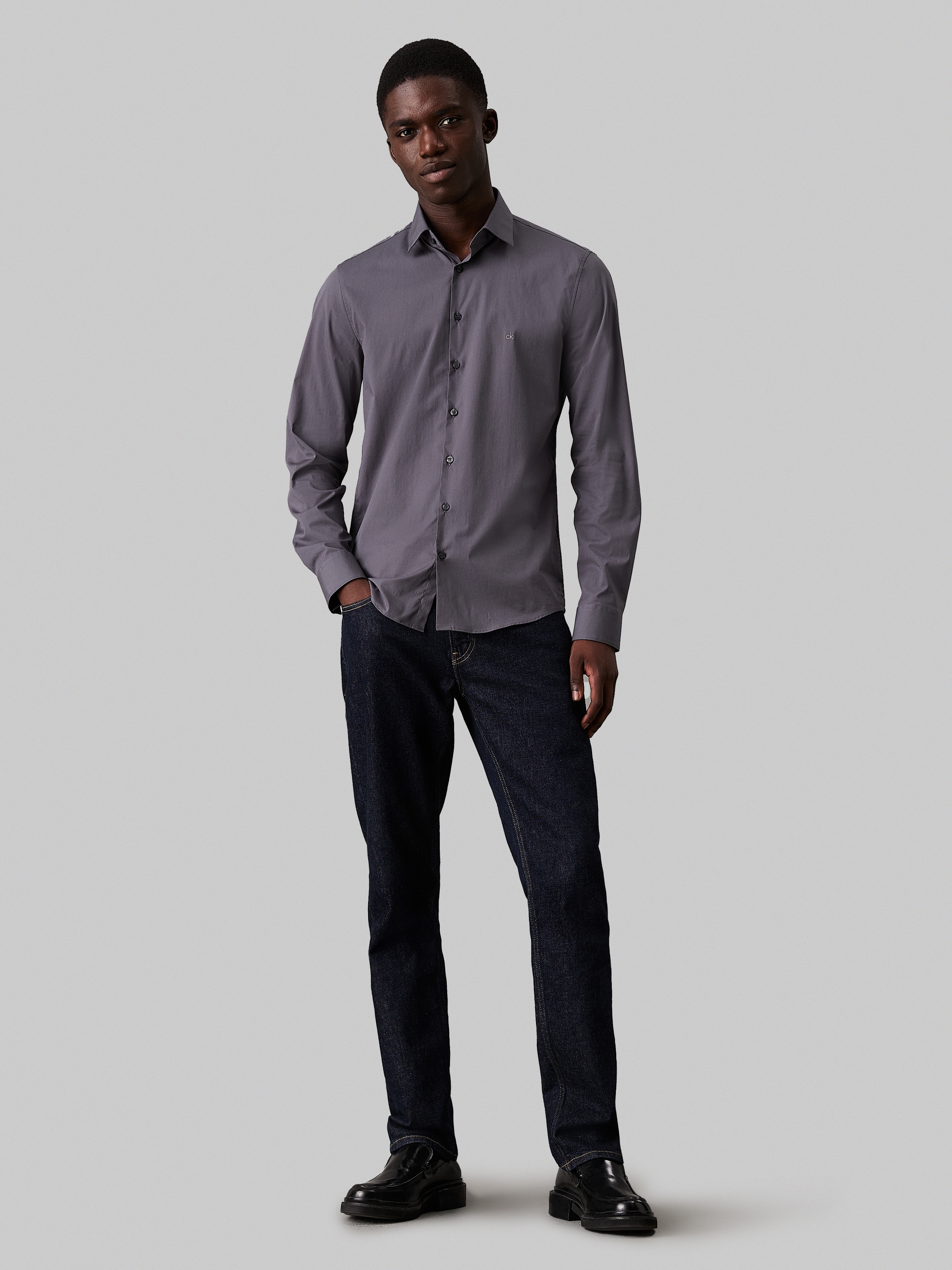 Calvin Klein Businesshemd »POPLIN STRETCH SLIM SHIRT«, mit Kentkragen, Logoprint auf Brusthöhe