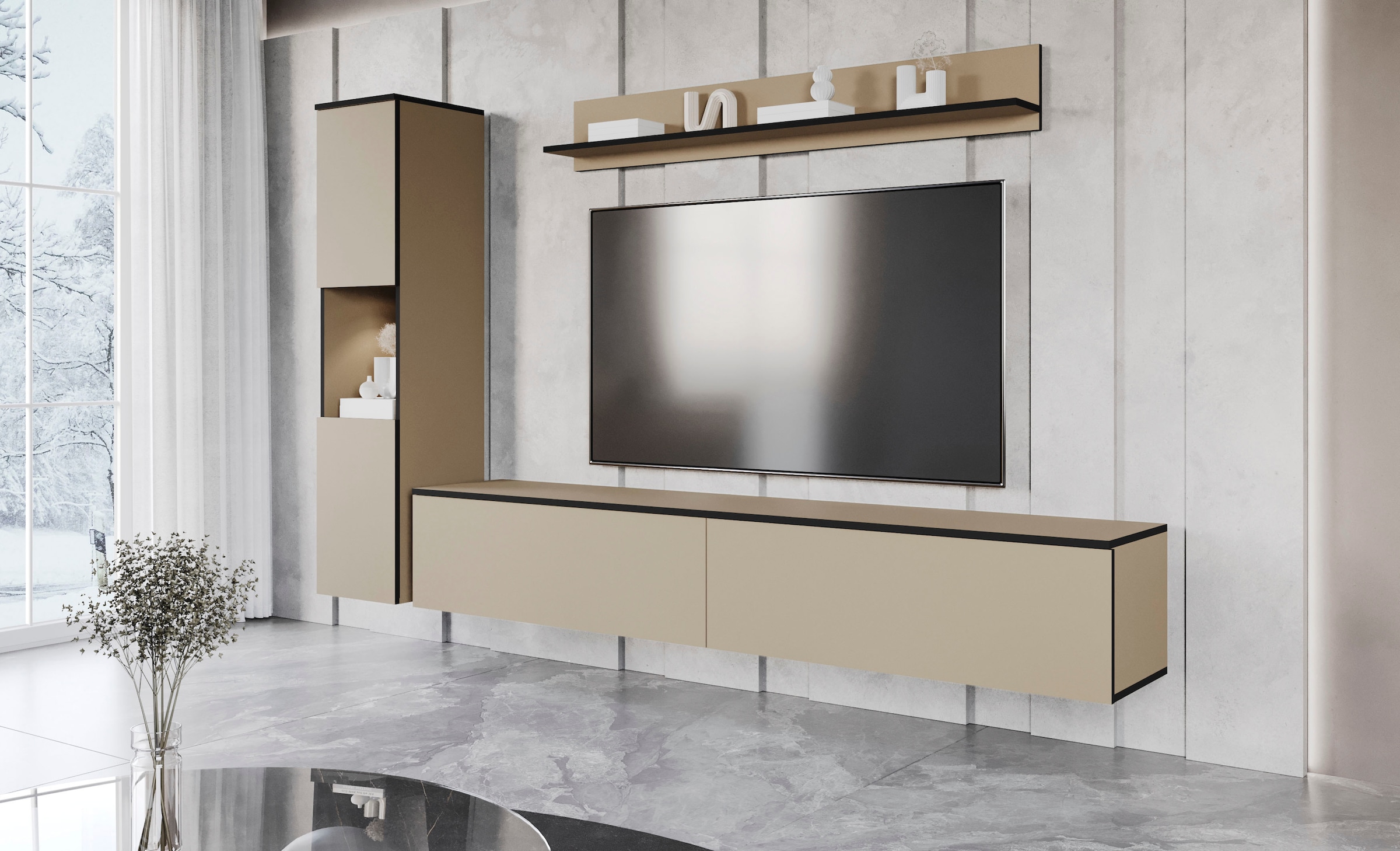 INOSIGN Wohnwand »PARIS«, (Komplett-Set, 3 St.), TV-Wand 220cm breite, grifflose Design, stehend und hängend montierbar