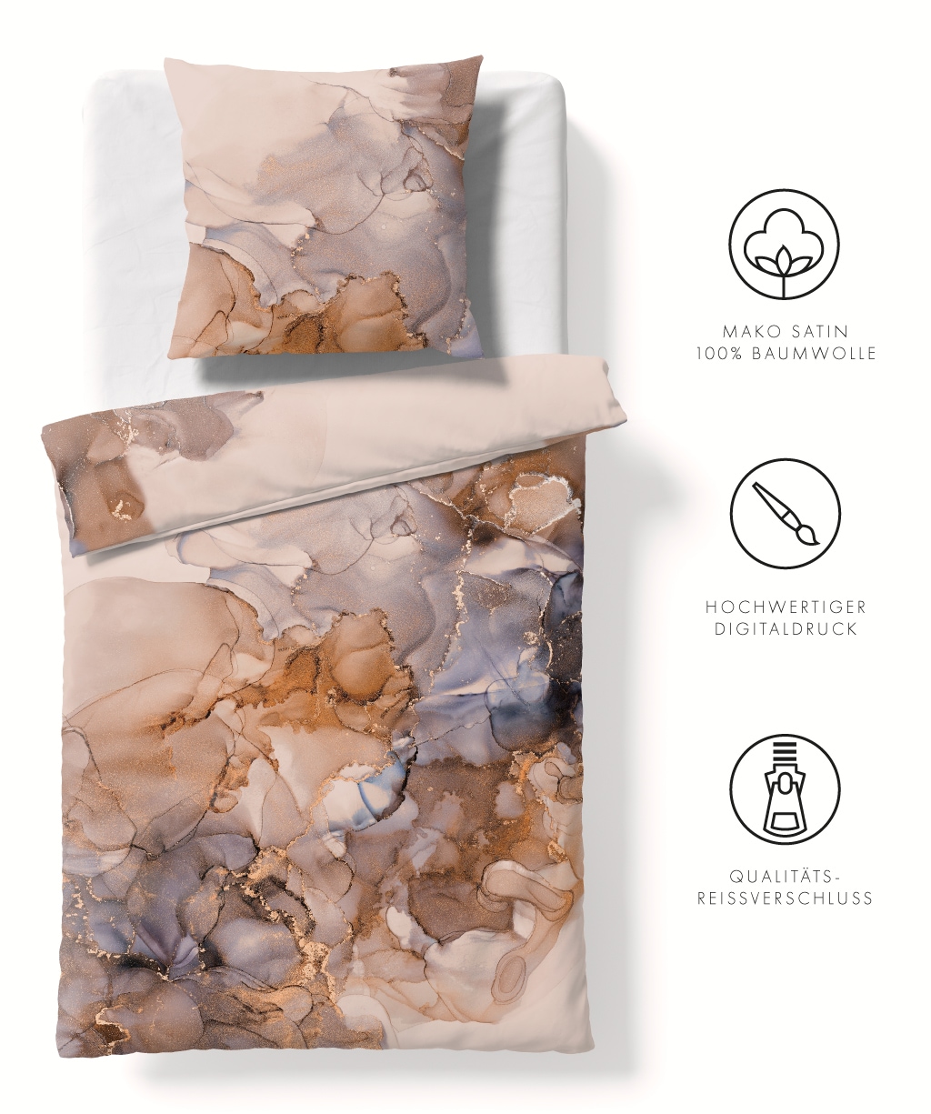 fleuresse Bettwäsche »Bed Art S« 2 Stk. tlg. Mako Satin 100% Baumwolle mit Reißverschluss