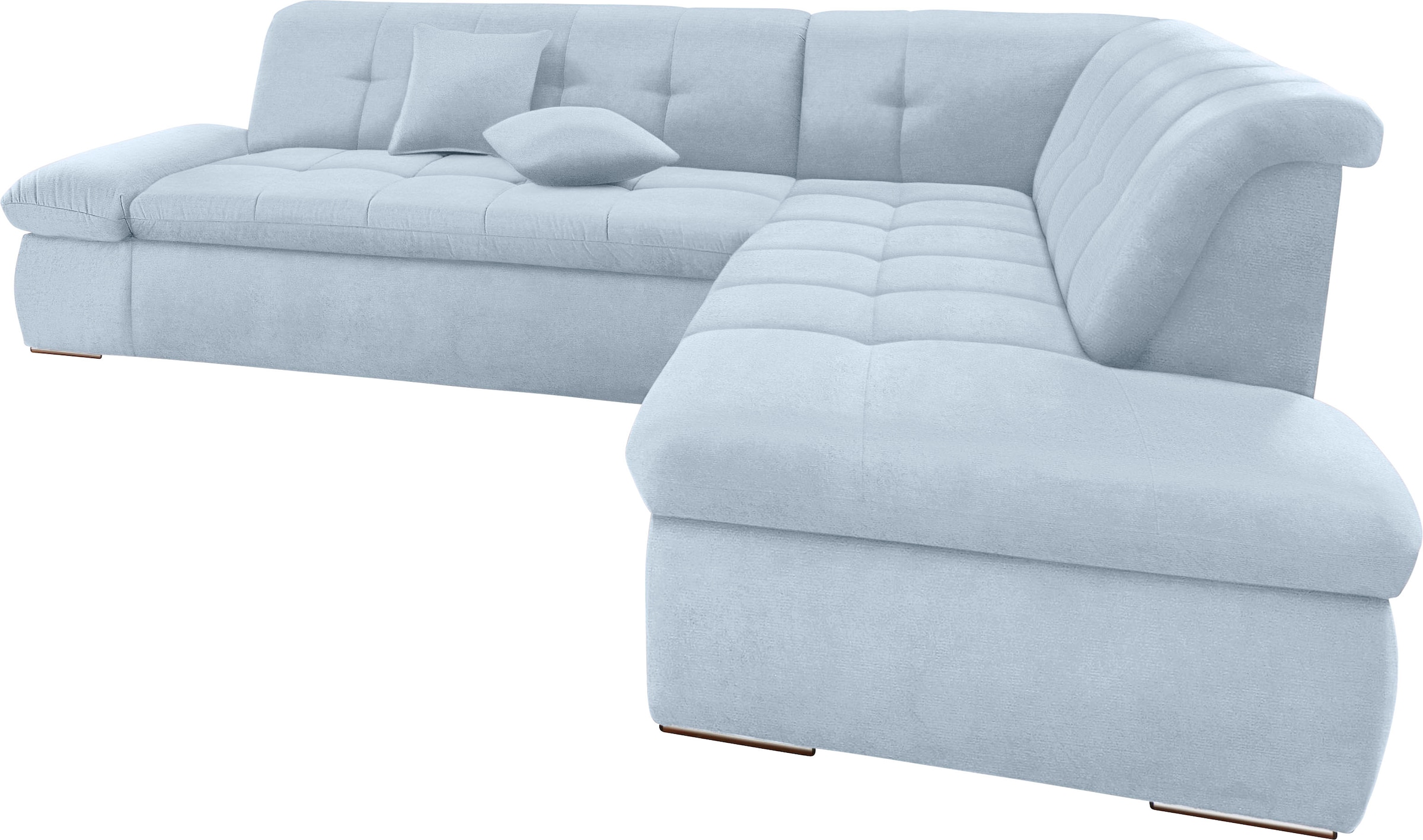 DOMO collection Ecksofa »Moric Luxus incl. Zierkissen B/T/H: 273/216/80 cm«, XXL, L-Form, bis 140kg pro Sitzplatz belastbar, Ottomanen-Abschluss