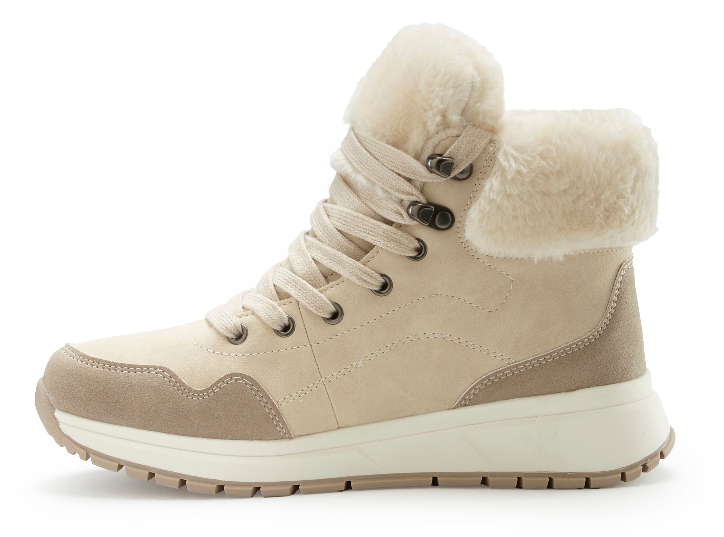 LASCANA Winterstiefelette »High Top Sneaker, Schnürschuh, Boots, Stiefelette«, aus wasserabweisendem Material mit Warmfutter VEGAN
