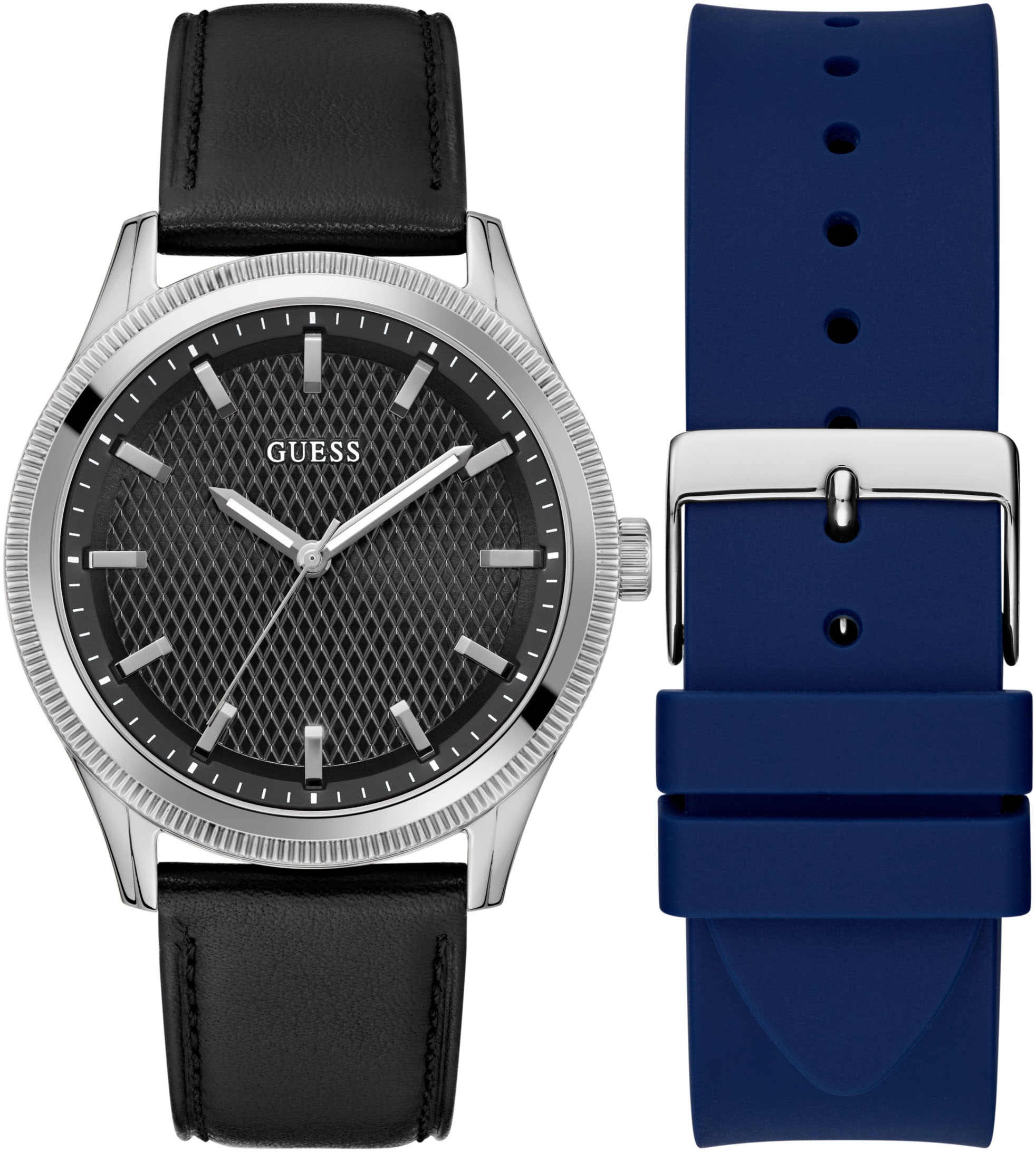 Guess Quarzuhr »DEX« Armbanduhr, Herrenuhr, Silikonarmband, Lederarmband, Mineralglas