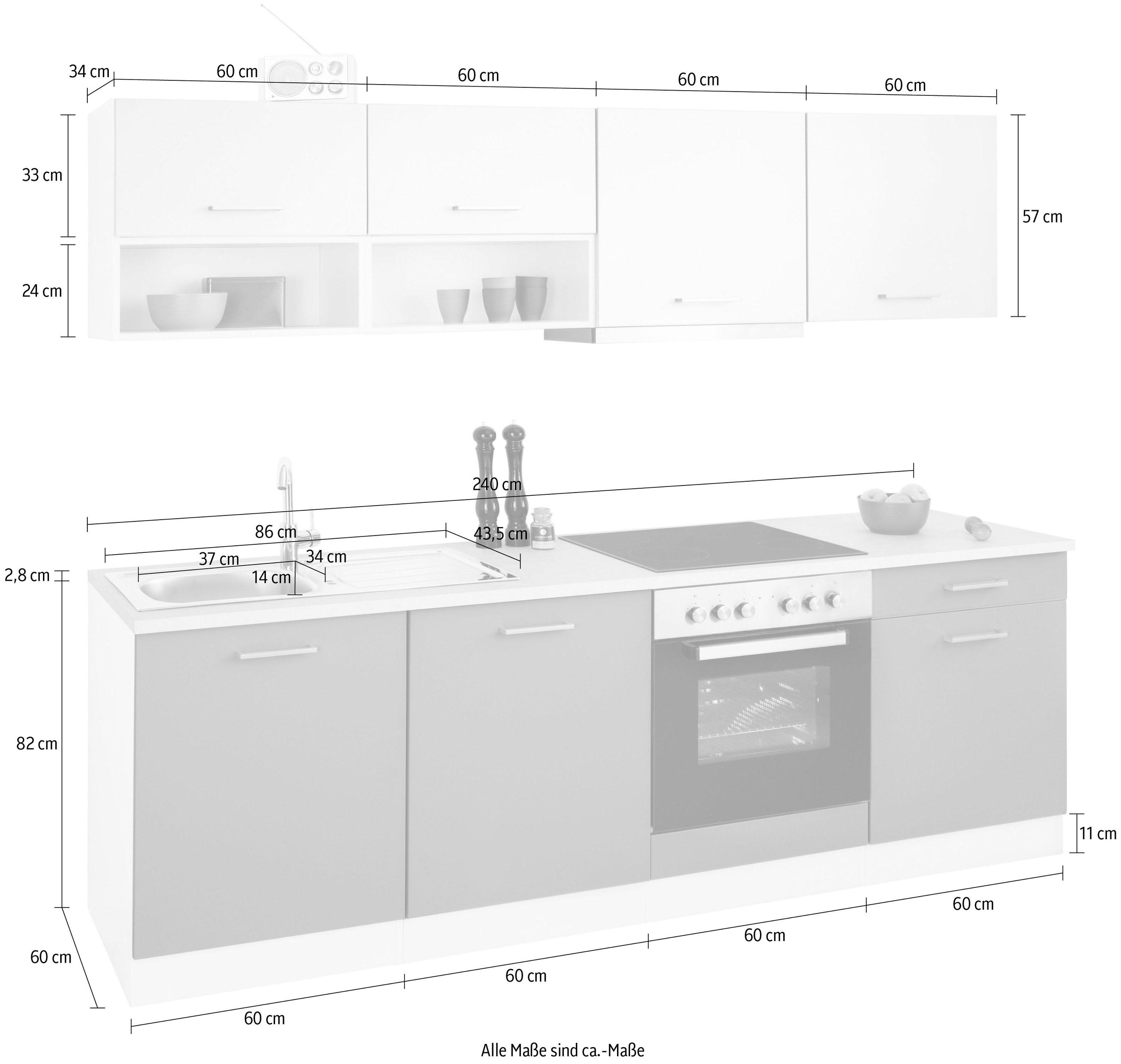 KOCHSTATION Küchenzeile »KS-Visby«, mit E-Geräten, Breite 240 cm inkl. Geschirrspülmaschine