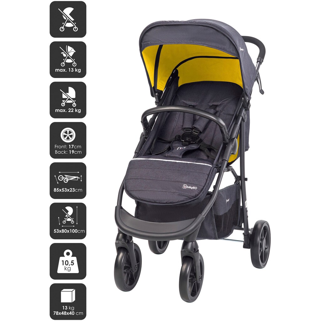 BabyGo Kombi-Kinderwagen »Style - 3in1, schwarz/senfgelb«