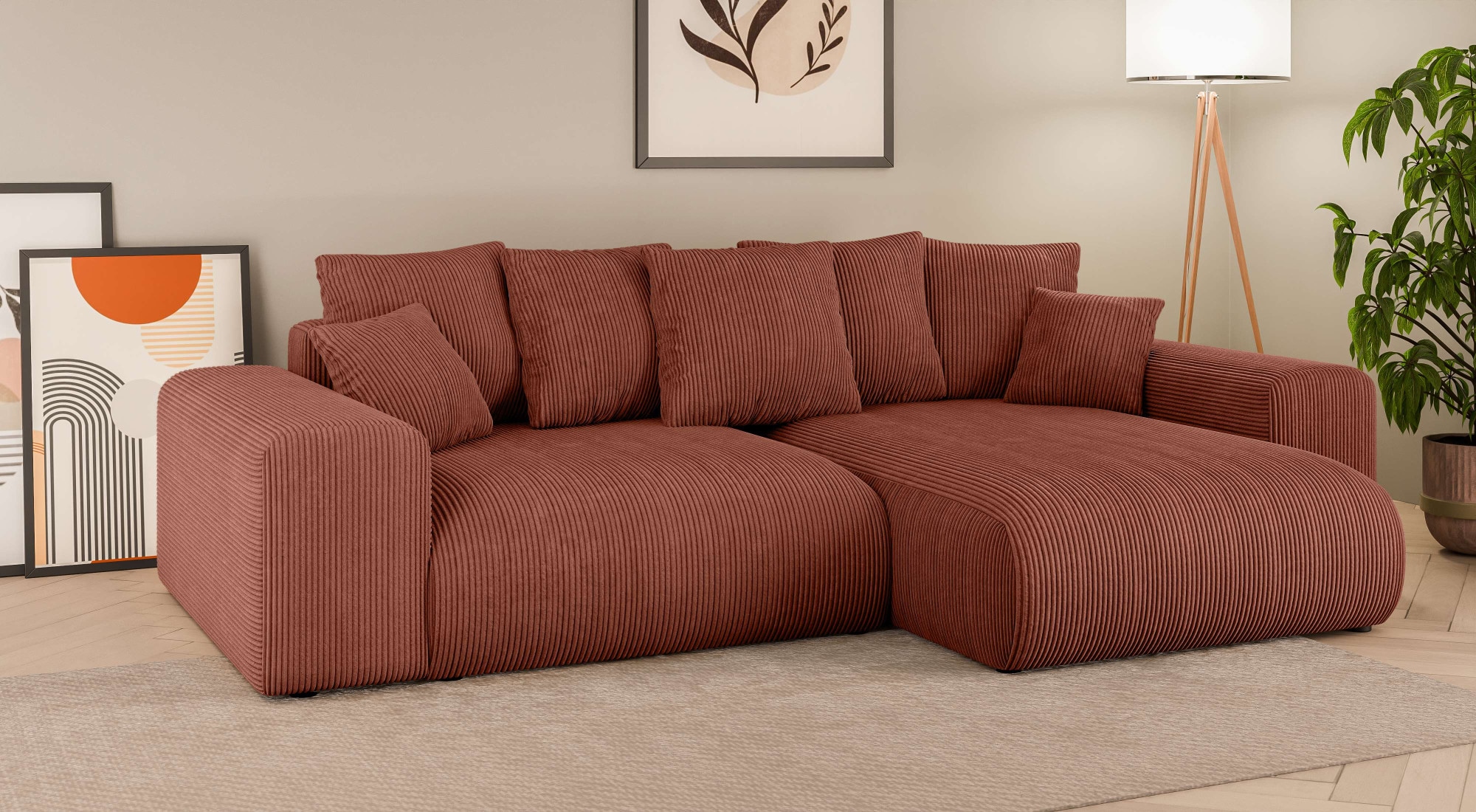 Home affaire Ecksofa »LAKESIDE mit Bettfunktion und Bettkasten, B/T/H 257/166/84 cm«, L-Form, Recamiere beidseitig montierbar, Wellenunterfederung