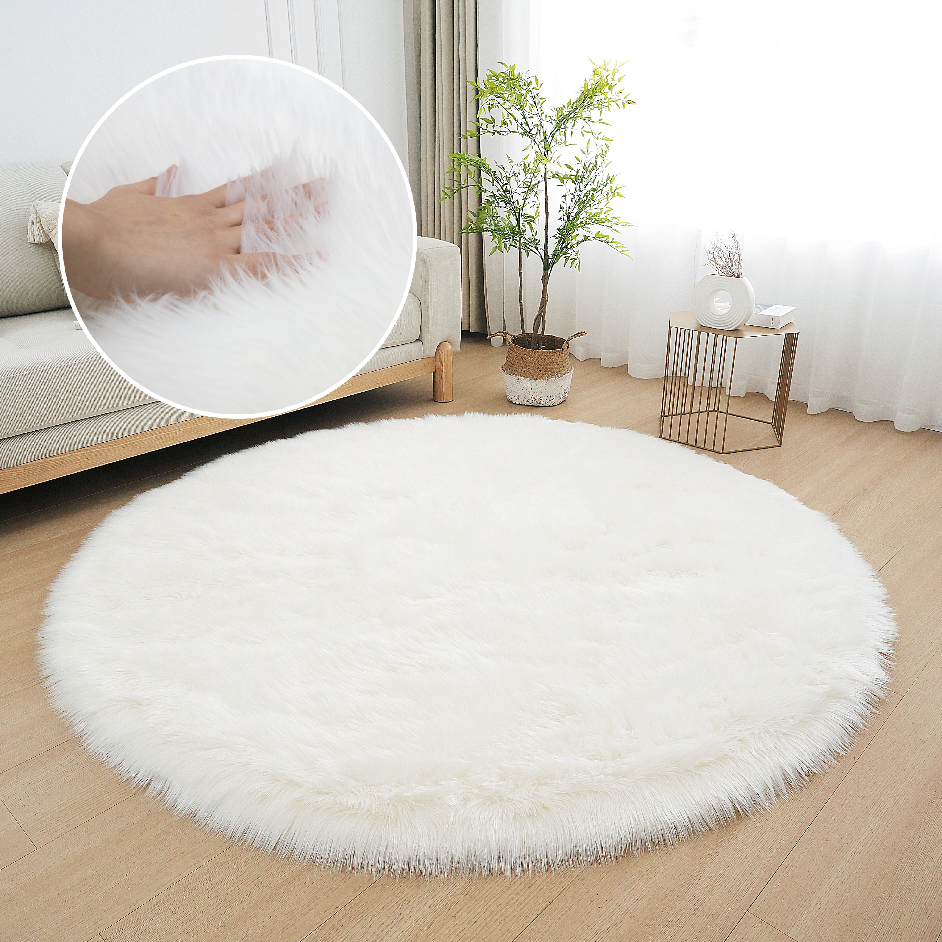 My Home Fellteppich »Dena, Hochflor Teppiche« rund 60 mm Höhe Kunstfell, weich, Uni-Farben, Wohnzimmer, Schlafzimmer, Esszimmer in weiß