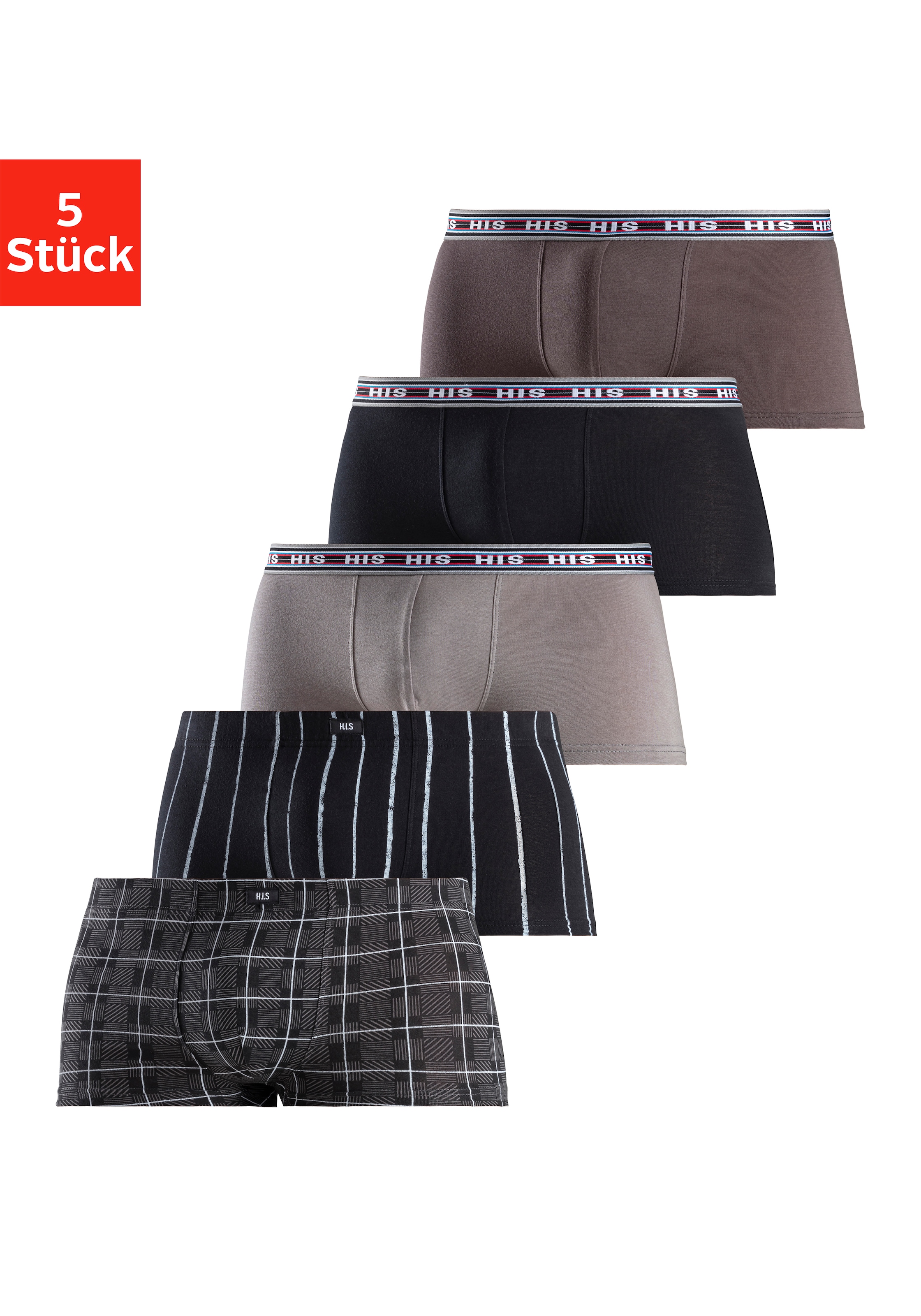 H.I.S Hipster Packung, 5 Stk. knapp sitzende Boxershorts aus Baumwoll-Stretch