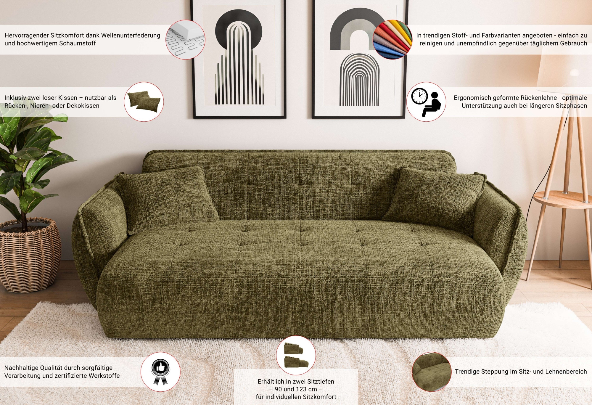 Home affaire Big-Sofa »MIRELDA Design-Sofa mit Steppungen, hoher Sitzkomfort, Breite 251 cm«