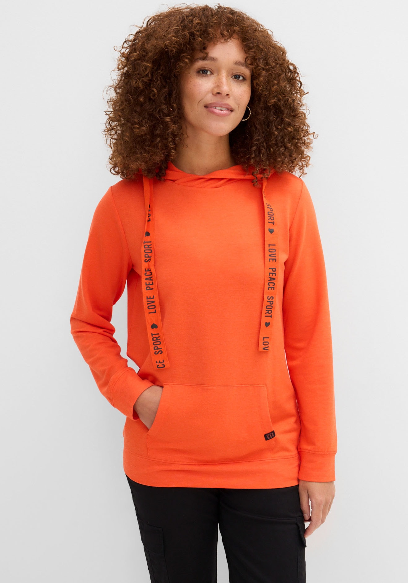bonprix Kapuzensweatshirt , bequeme Passform, bedrucktes Bindeband, mit Kängurutasche

