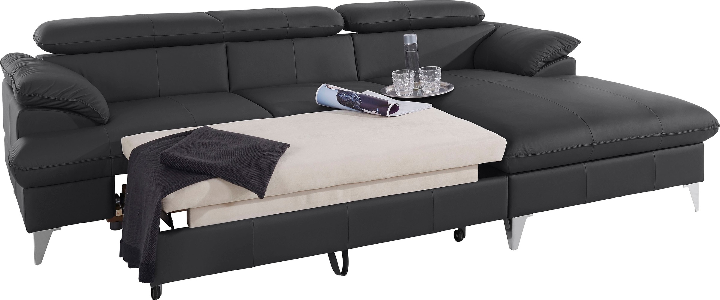 COTTA Polstergarnitur »Caluso L-Form«, (2 tlg.), Set bestehend aus: Ecksofa mit Kopfteilverstellung & Hocker