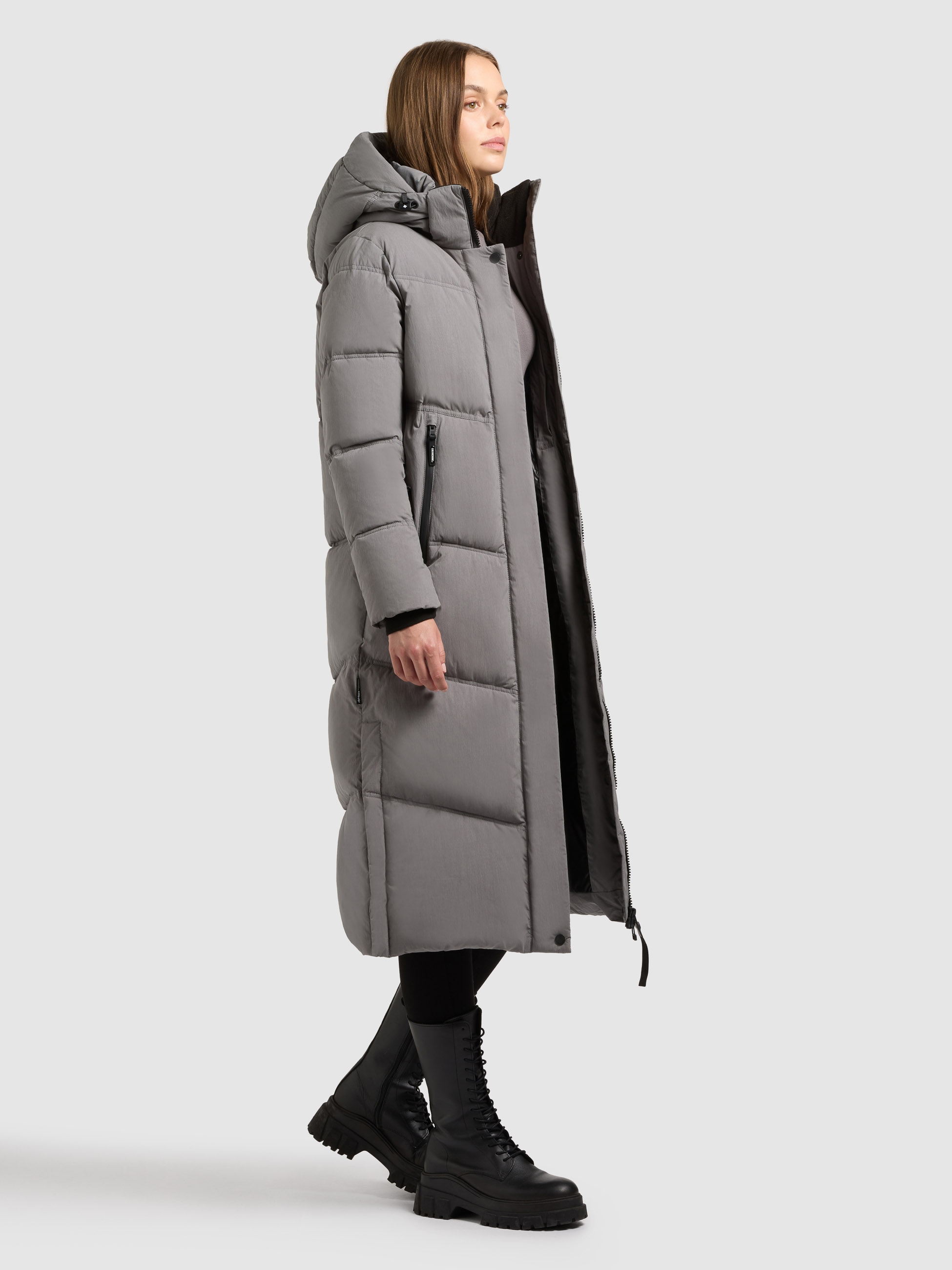 khujo Steppmantel »RITZ« praktische Seitenschlitze mit Reißverschluss, abnehmbare Kapuze