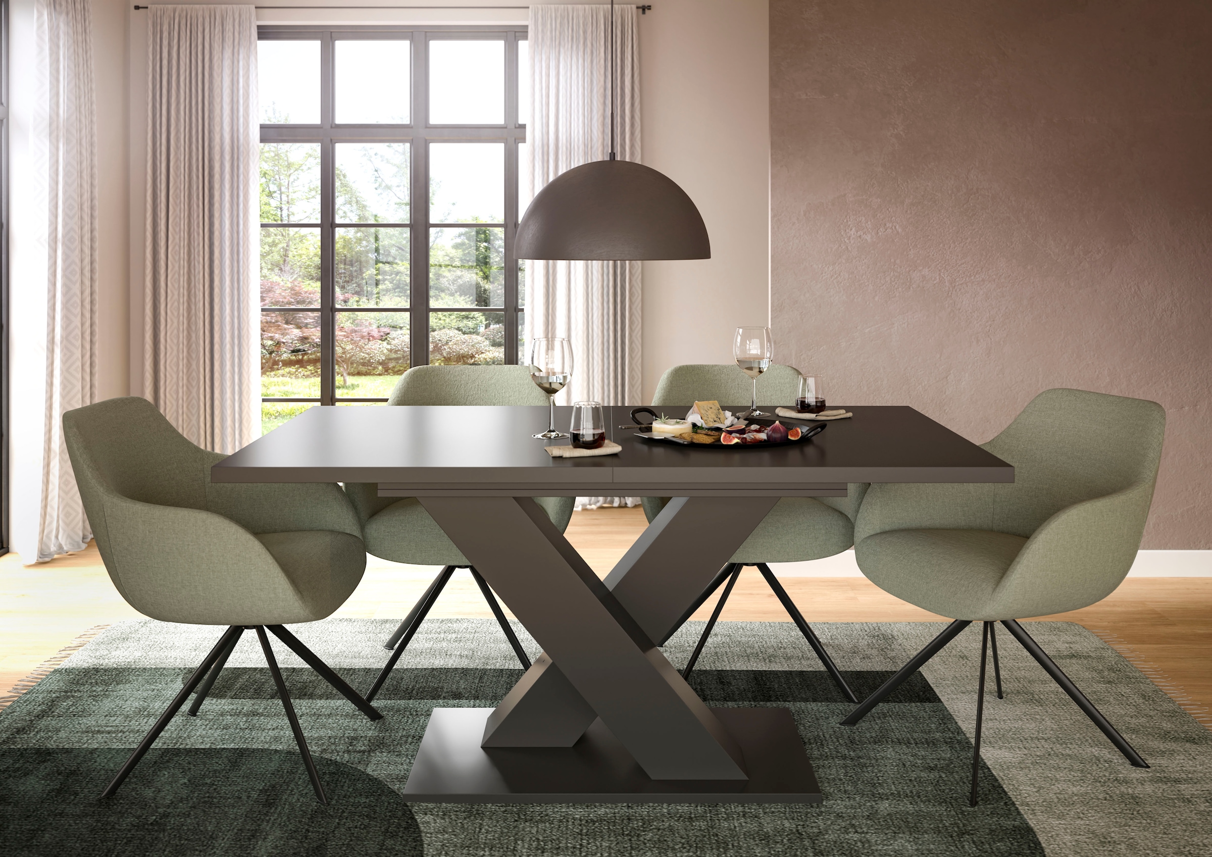 INOSIGN Esstisch »Motus, ausziehbar 150 -190 cm, inklusive 40 cm Einlegeplatte«, X-Gestell mit Bodenplatte, Tisch, Küchentisch, Esszimmer, Küche