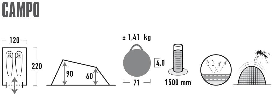 High Peak Wurfzelt »Pop up Zelt Campo«, 2 Personen, (mit Transporttasche)