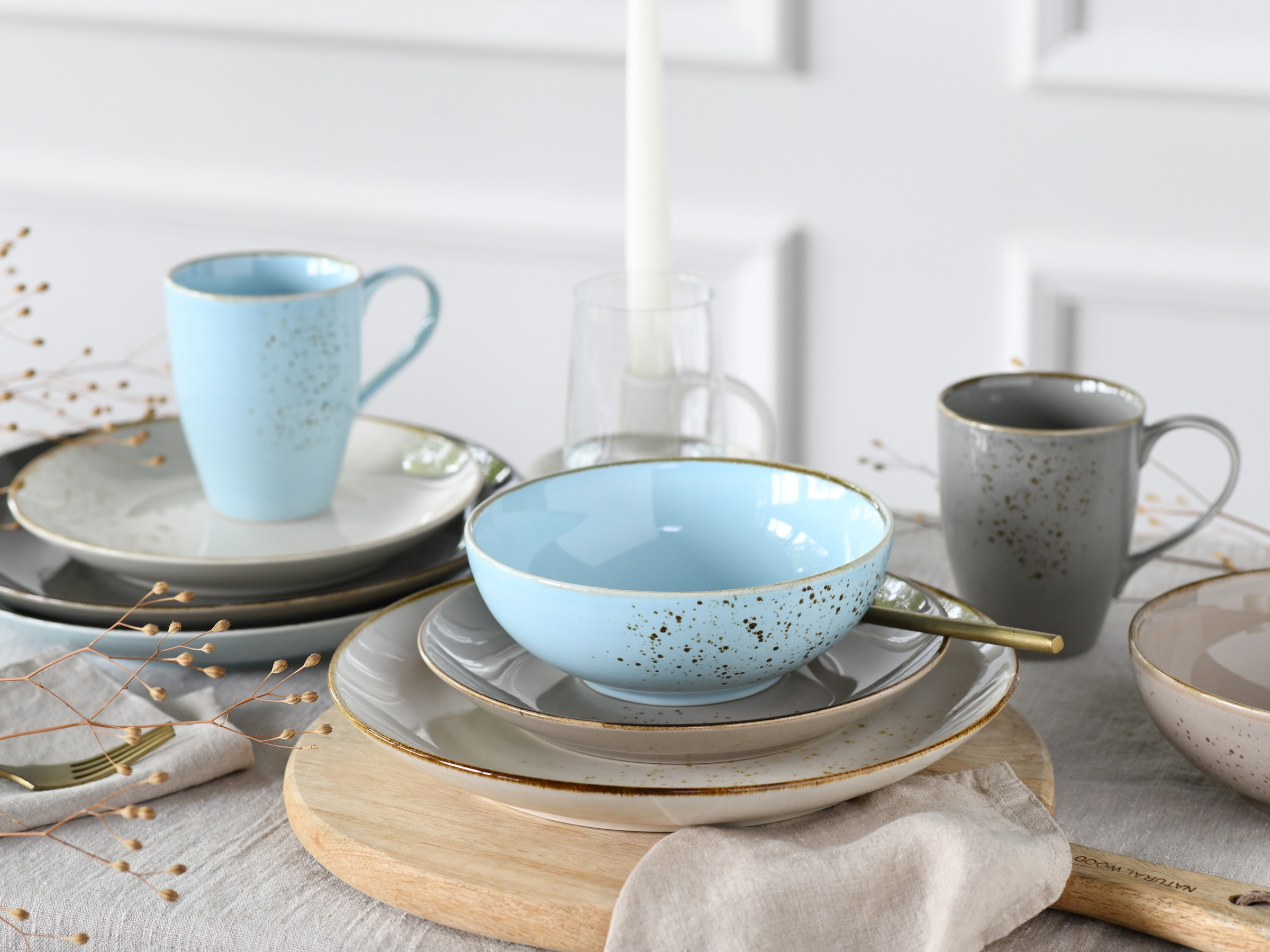 CreaTable Kombiservice »Geschirr-Set NATURE COLLECTION Scandic«, (Set, 16 tlg., Kaffeeservice und Tafelservice im Set, für 4 Personen), Service, Naturfarben mit Sprenkeln, 16 Teile, für 4 Personen