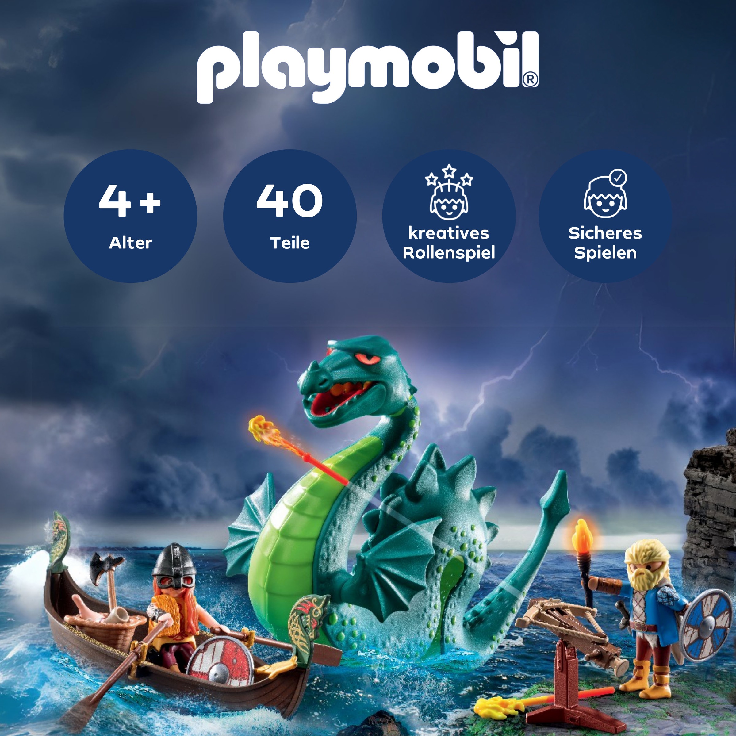 Playmobil® Konstruktions-Spielset »Wikinger mit Seeungeheuer (71830), Playmobil History«, (40 St.), Made in Europe