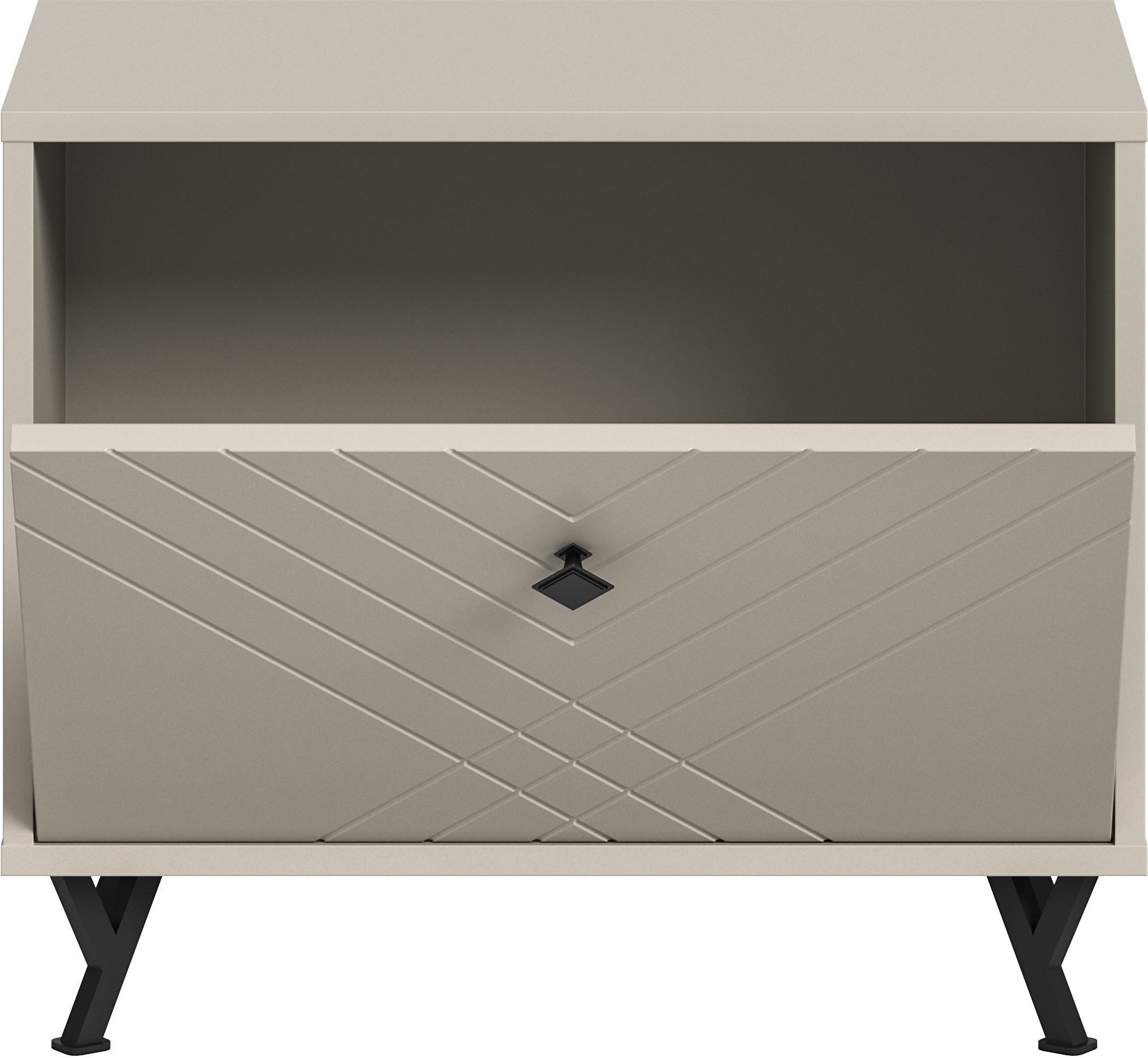 INOSIGN Sitzbank »Mento, Breite 57 cm, 1 Klappe, 1 Fach, Metall Knopfgriff & Y-Füße«, Klappe mit Ornamentfräsung, Truhe, Flurbank, Garderobe, Flur, Diele