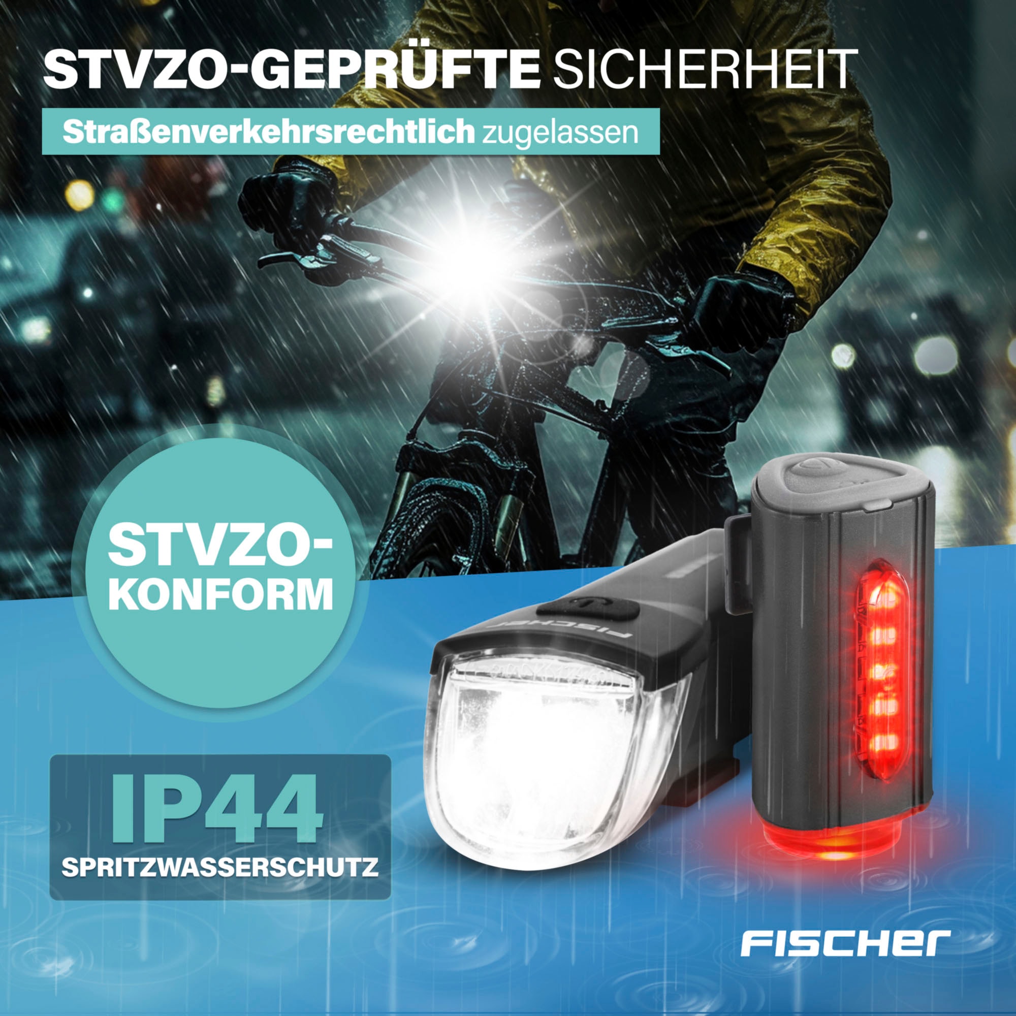 FISCHER Fahrrad Fahrradbeleuchtung »FISCHER LED Beleuchtungsset mit 360Â° Bodenleuchte« mit zusätzlicher Bodenleuchte