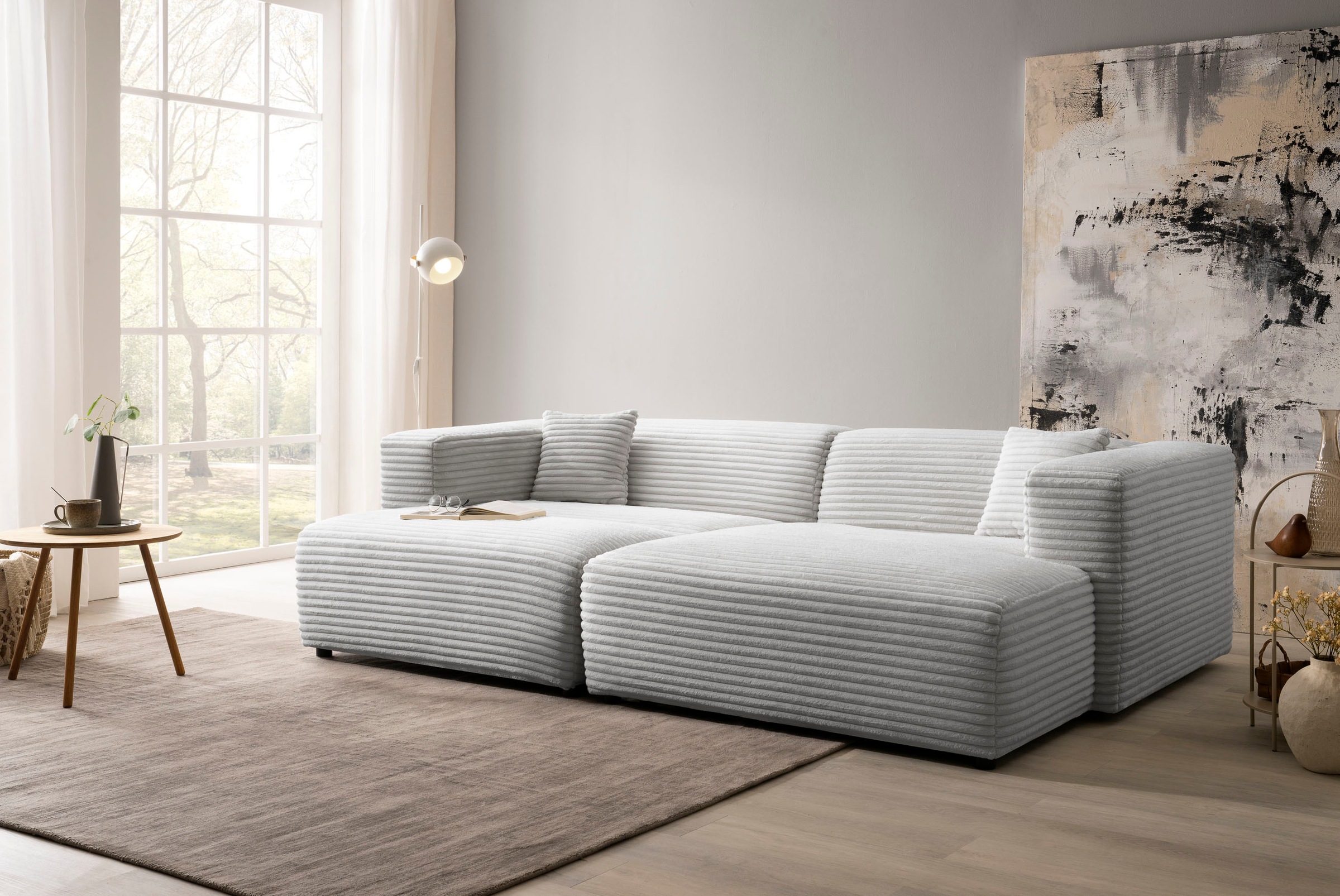 andas Polsterecke »BAKELS, Ecksofa-Set mit Hocker, L-Form mit Schlaffunktion«, Ecksofa-Set (incl. Hocker) im trendigen Megacord