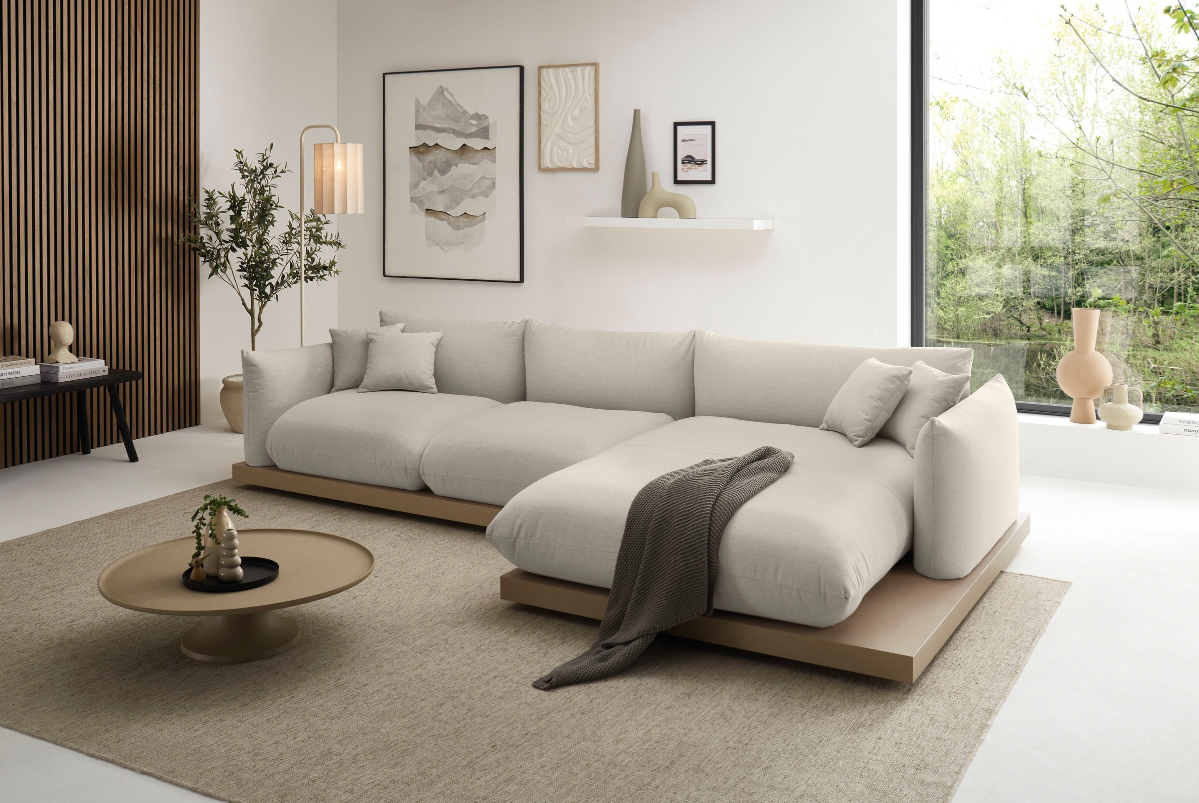 OTTO home Ecksofa »Kalix, Polsterecke mit kräftigem Holz-Plateau, moderne Couch in L-Form«, wahlweise Recamiere links o. rechts, Strukturstoff, hoher Sitzkomfort