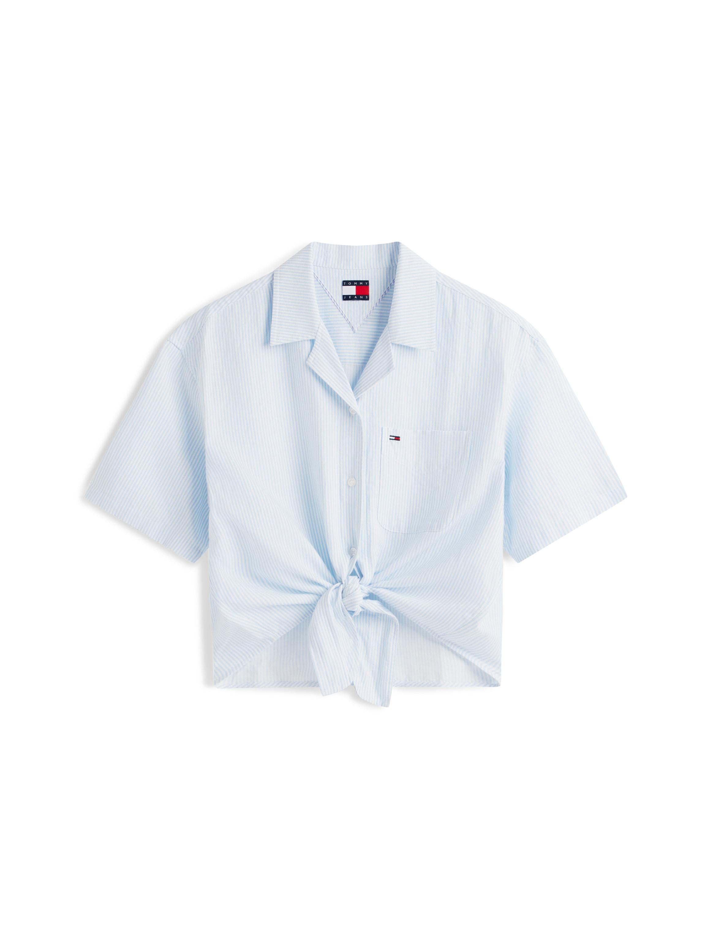 Tommy Jeans Kurzarmbluse »TJW TIE FRONT LINEN SHIRT« mit Knoten-Detail am Saum, Relaxed Fit