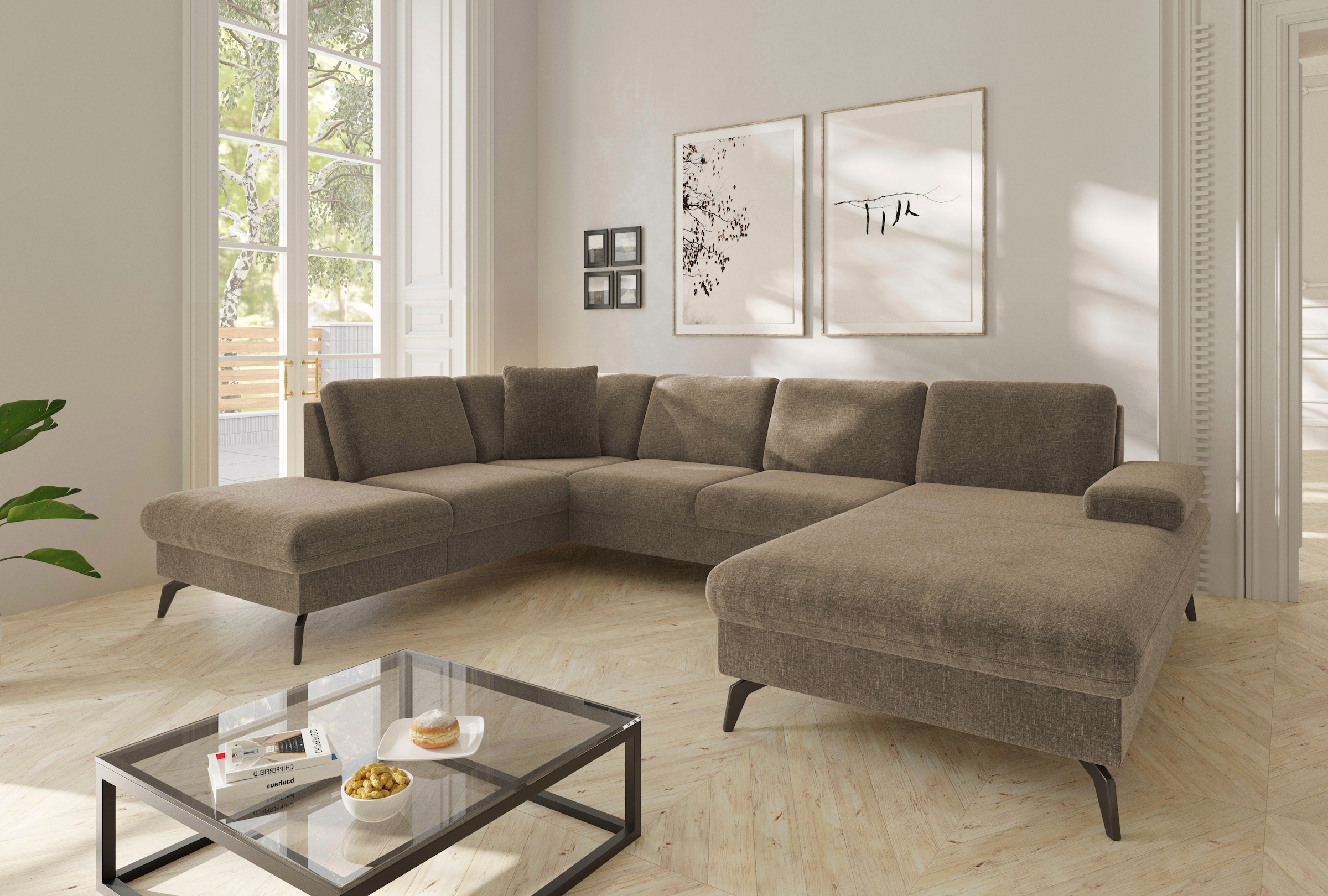 sit&more Wohnlandschaft »Morris Jubi U-Form, B: 300 cm«, mit Armteilfunktion & 1 Zierkissen, optional Bettfunktion