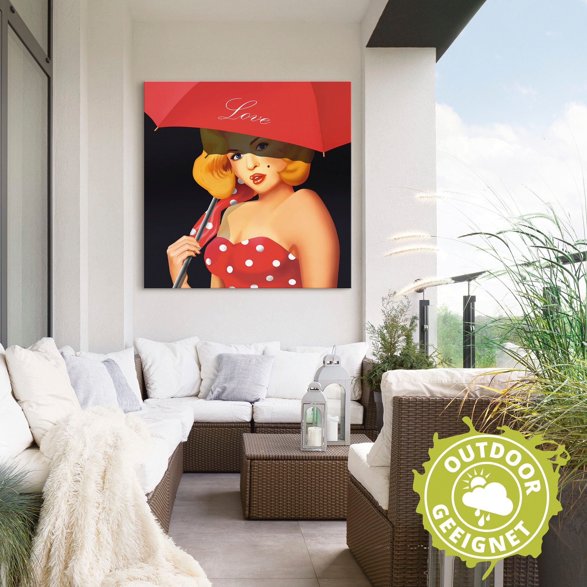 Artland Wandbild »Pin-Up Girl unter rotem Regenschirm« Frau 1 Stk. tlg. als Alubild, Leinwandbild in verschied. Größen