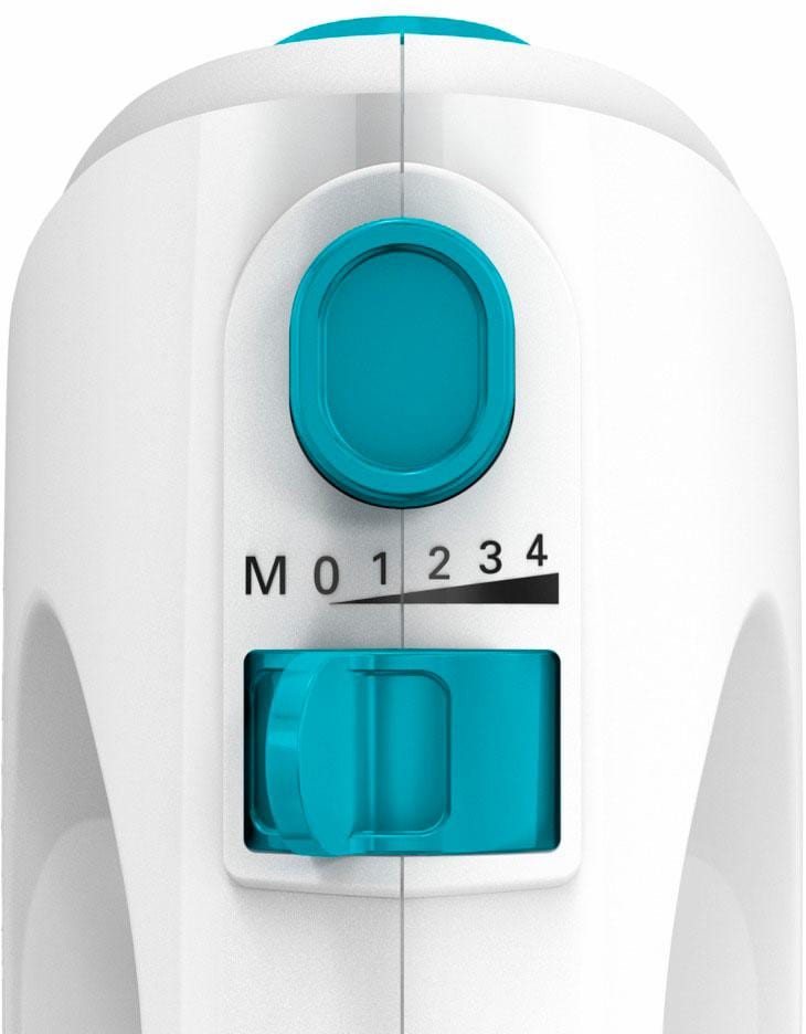 BOSCH Handmixer »CleverMixx MFQ2210D, Edelst. Rührbesen/Knethaken, 4 Stufen, weiß/blau«, 375 W, Auswurftaste, leichtes Gehäuse, Made in Europe
