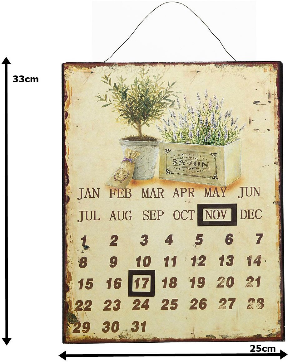 Ambiente Haus Wanduhr »Metallbild Kalender - Lavendel 25x33cm« Metallbild Kalender - Lavendel 25x3