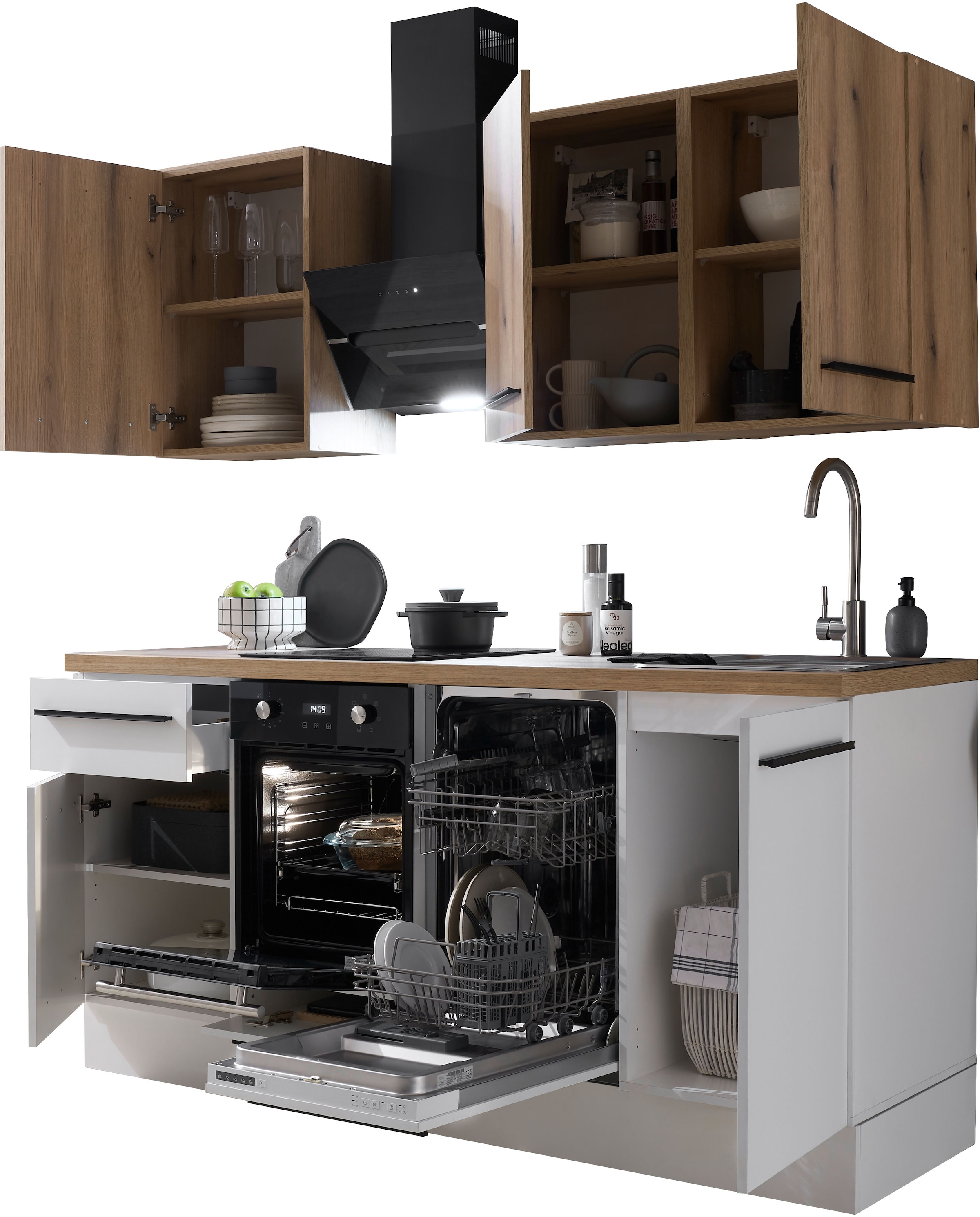 BASIC by Balculina Pantryküche »Torcello BxHxT 180x210x60 cm« Breite 180cm, wahlweise mit E-Geräten, Softclose-Funktion