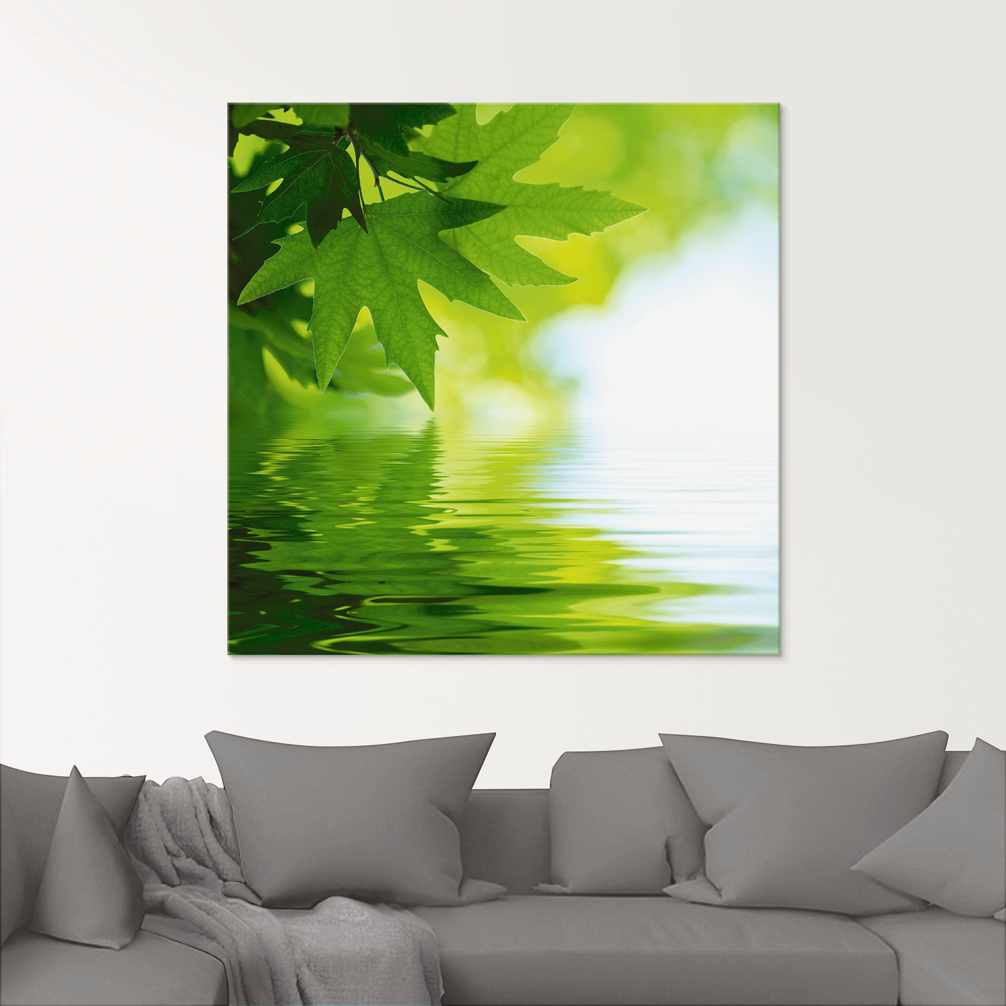 Artland Glasbild »Grüne Blätter reflektieren im Wasser«, Blätter, (1 St.), in verschiedenen Größen
