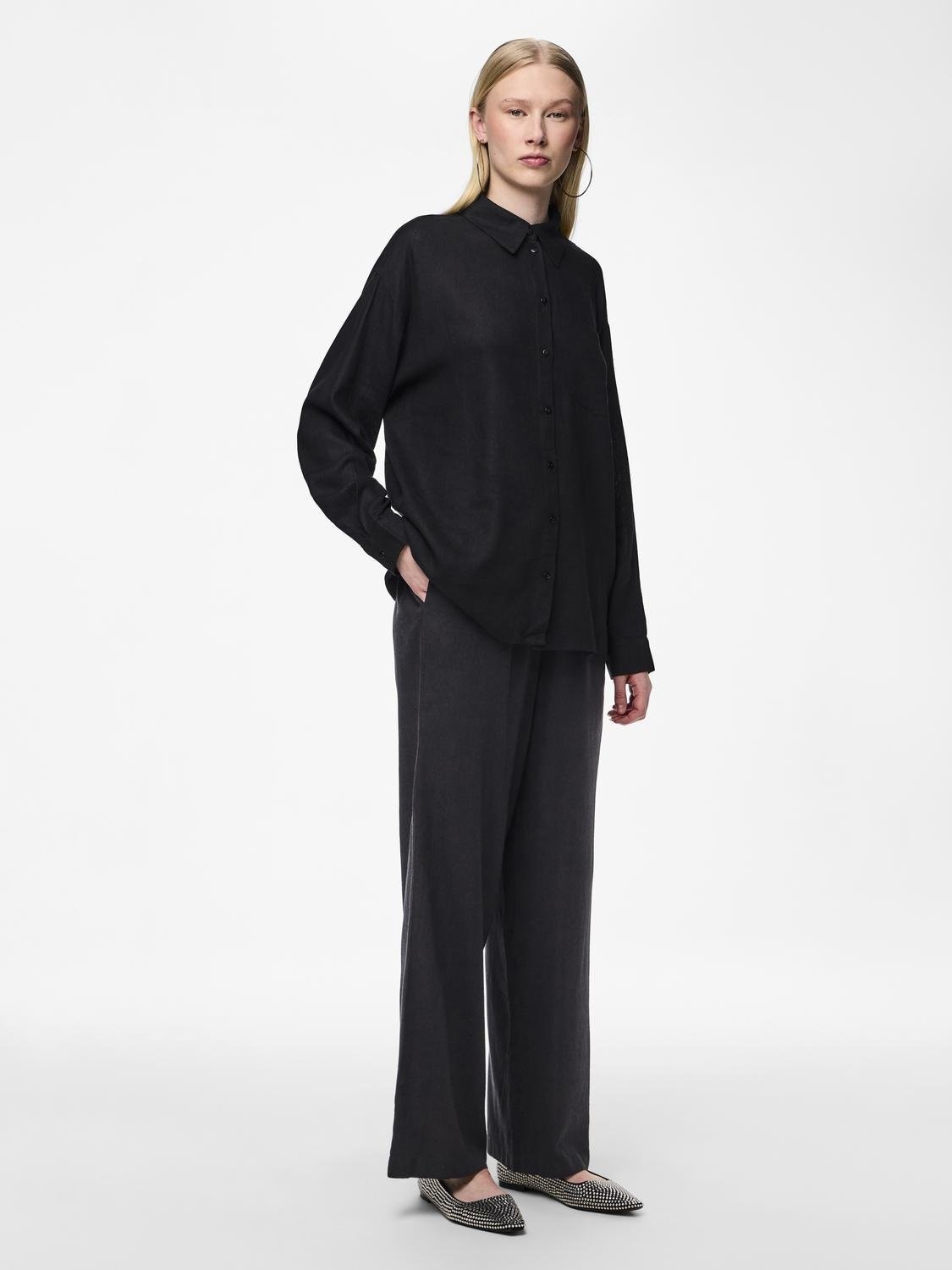 pieces Schlupfhose »PCPIA HW WIDE PANTS WVN NOOS«, mit Leinen