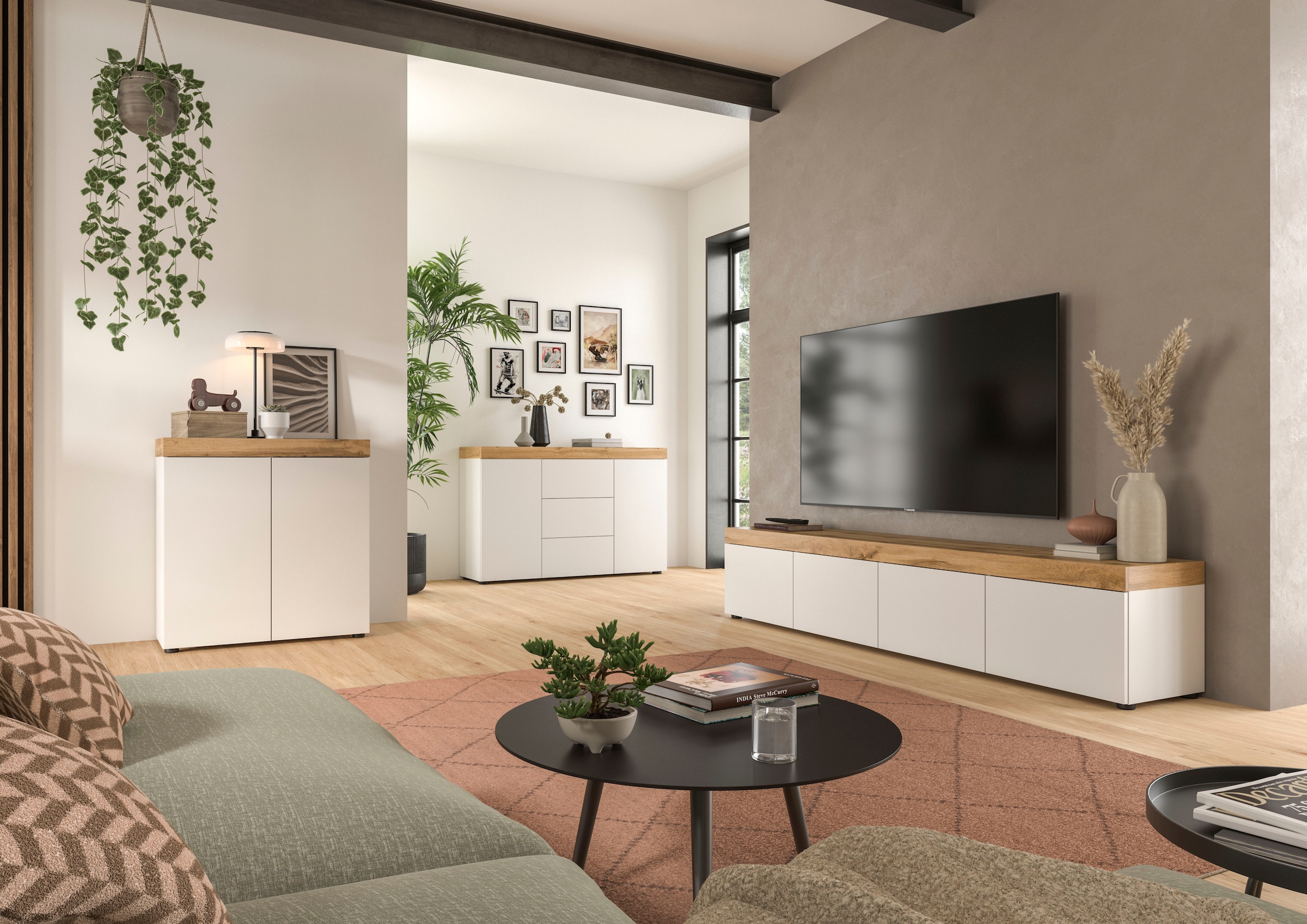 OTTO home Sideboard »MAMBO, TOPSELLER!, Breite 125cm, 2 Türen, 3 Schubkästen, push-2-open« 2 farbige Ausführung, in verschiedenen Farben erhältlich, 1 Stk. tlg. Sideboard, Kommode, Wohnzimmer, Flur, Arbeitszimmer