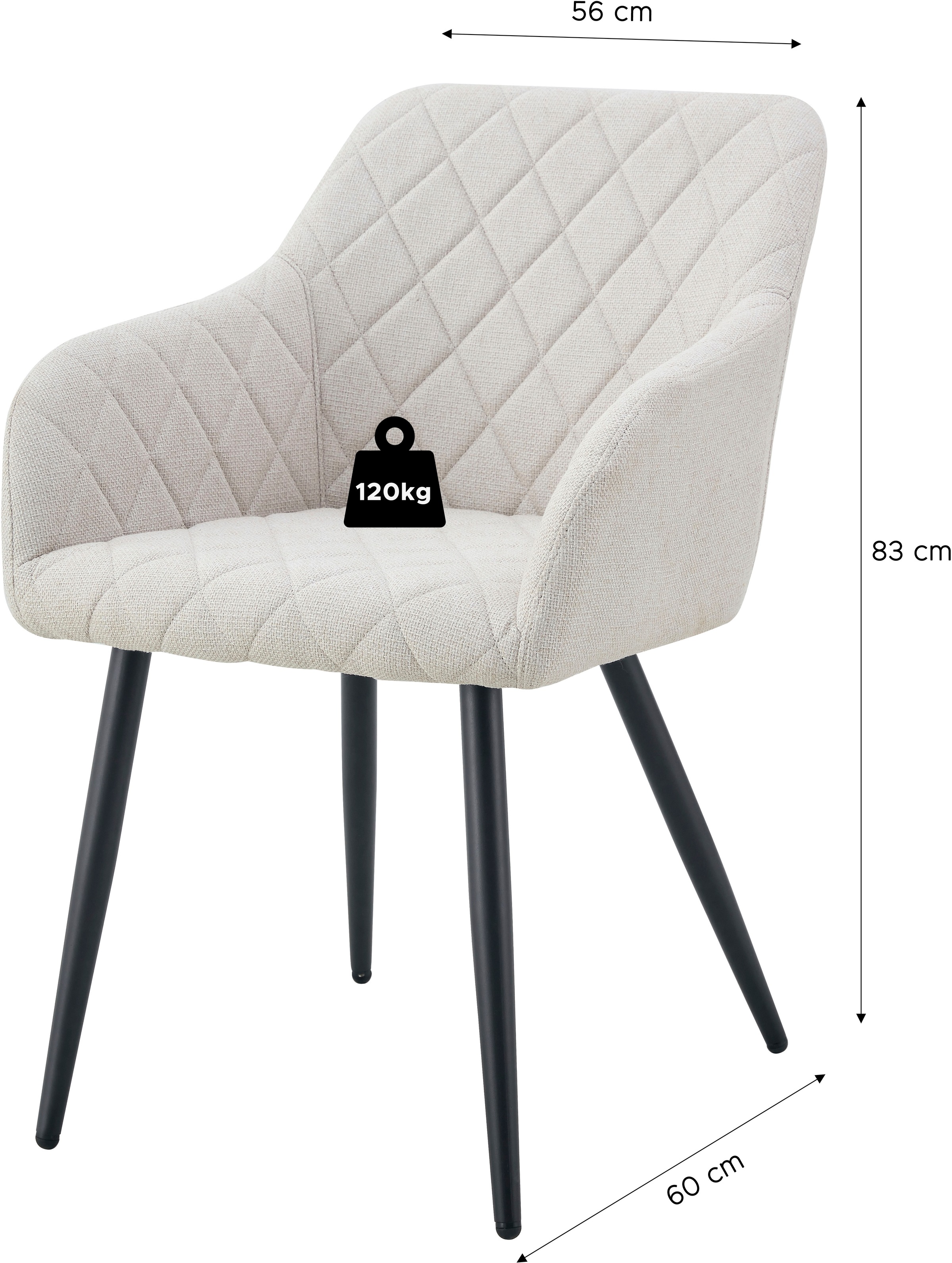 Home affaire Esszimmerstuhl »SUDBURRY, 2er Set, mit Metallgestell in matt schwarz« (Set) 2 Stk.in verschiedenen Farben, Belsatbarkeit pro Stuhl 120 kg, mit Armlehne