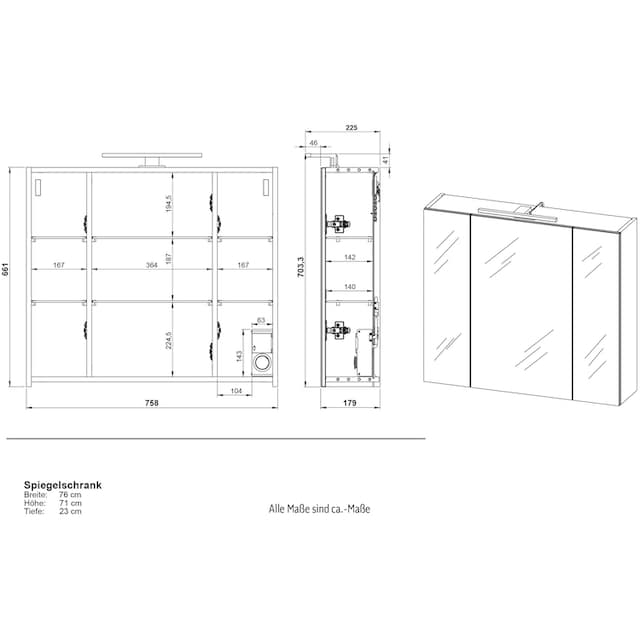 GERMANIA Badmöbel-Set »Torrance«, (5 St.), Unterschrank, Spiegelschrank,  Beleuchtung, Kommode, Hochschrank bei OTTO