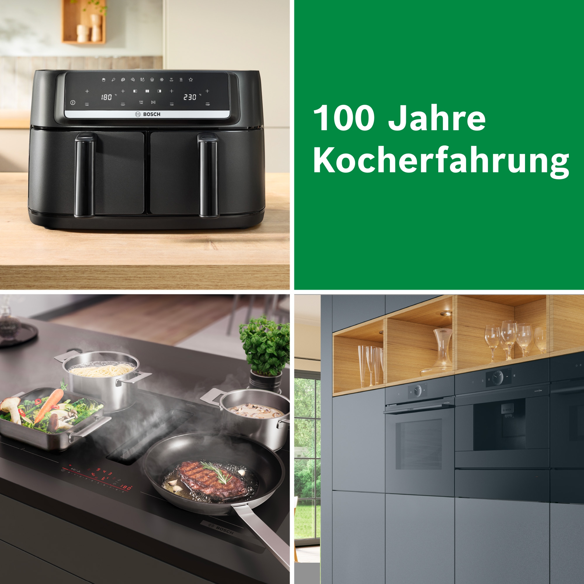 BOSCH Heißluftfritteuse »Airfryer MAFD440B0, 2* 4,5L Kammer, spülmaschinengeeignet, schwarz« 2500 W PFAs frei, einfache Reinigung, 6 voreingestellte Programme